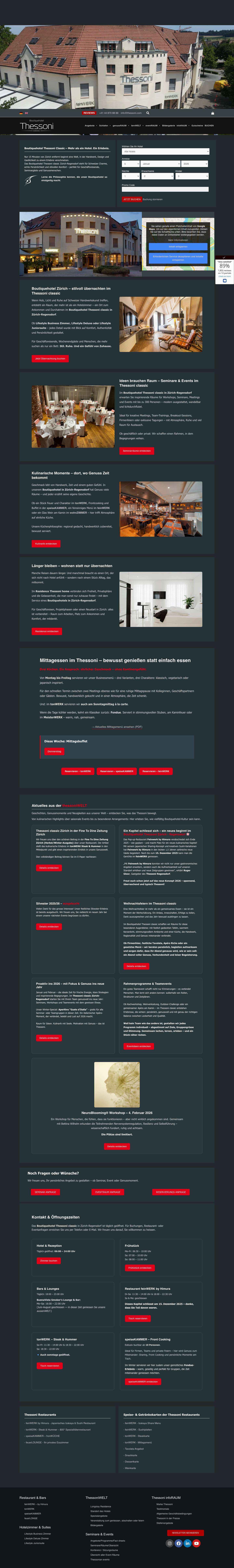 Seminarhotel Zürich – Tagen & Wohnen im Boutiquehotel Thessoni - Full Screenshot