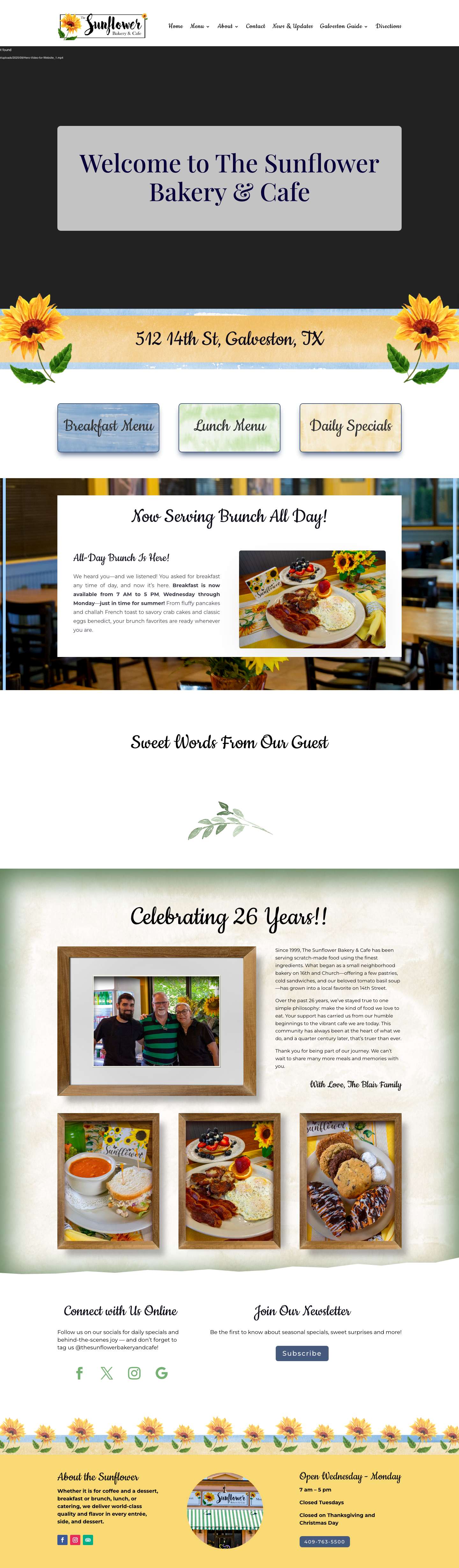 The Sunflower Bakery & Cafe | Galveston's favorite neighborhood cafe - Full Screenshot