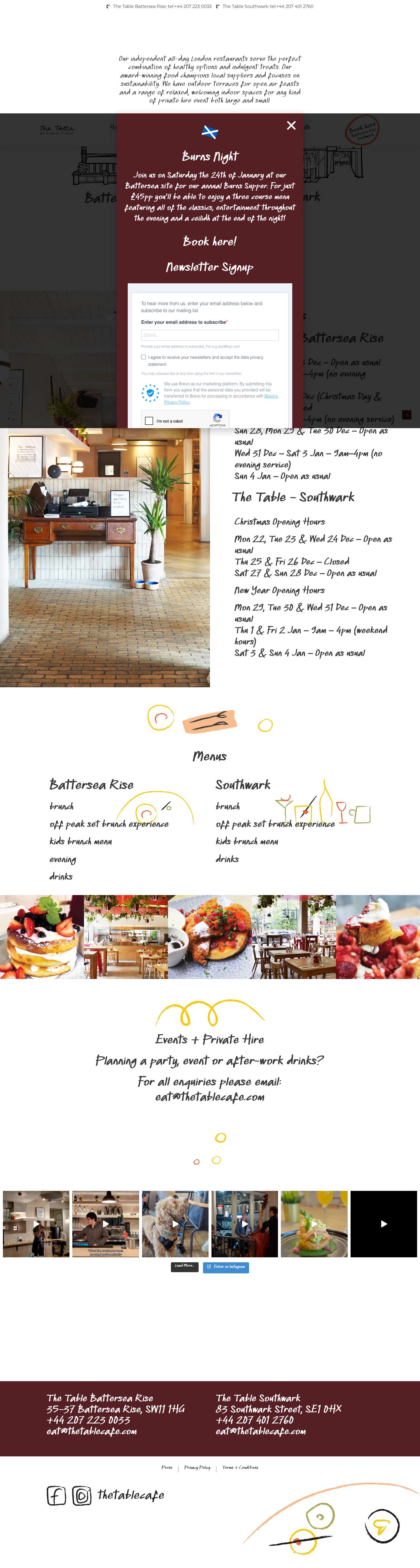 The Table Café; Restaurant and Bar | Small, Independent Restaurant & Bar in Battersea Rise and Southwark London - Full Screenshot