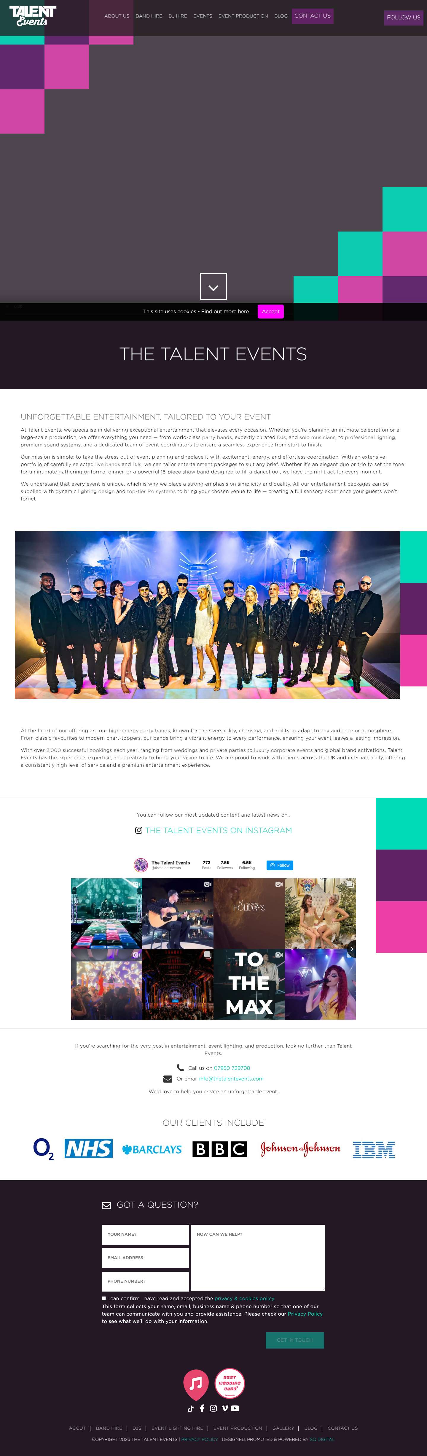 Talent Events | Band, DJ, Event Lighting & Production Hire - Full Screenshot