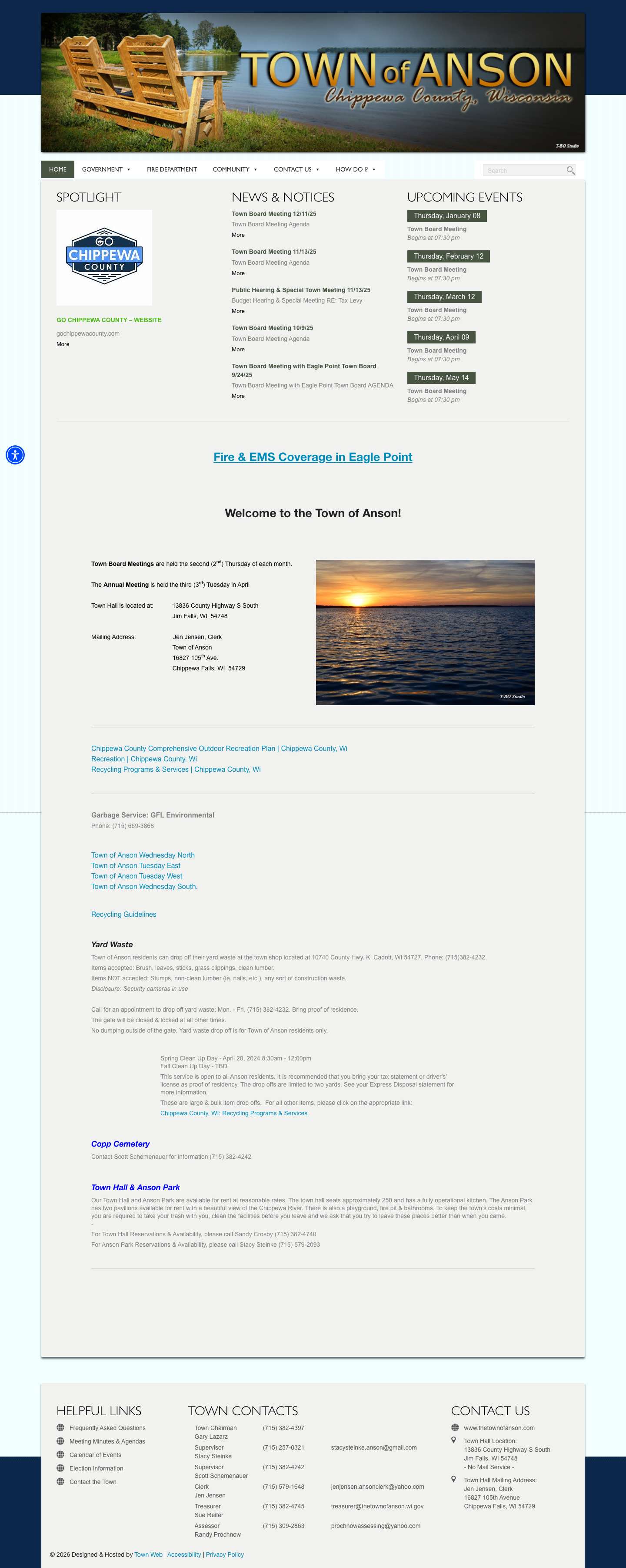 Town of Anson, Chippewa County, Wisconsin | Official Website of the Town of Anson - Full Screenshot