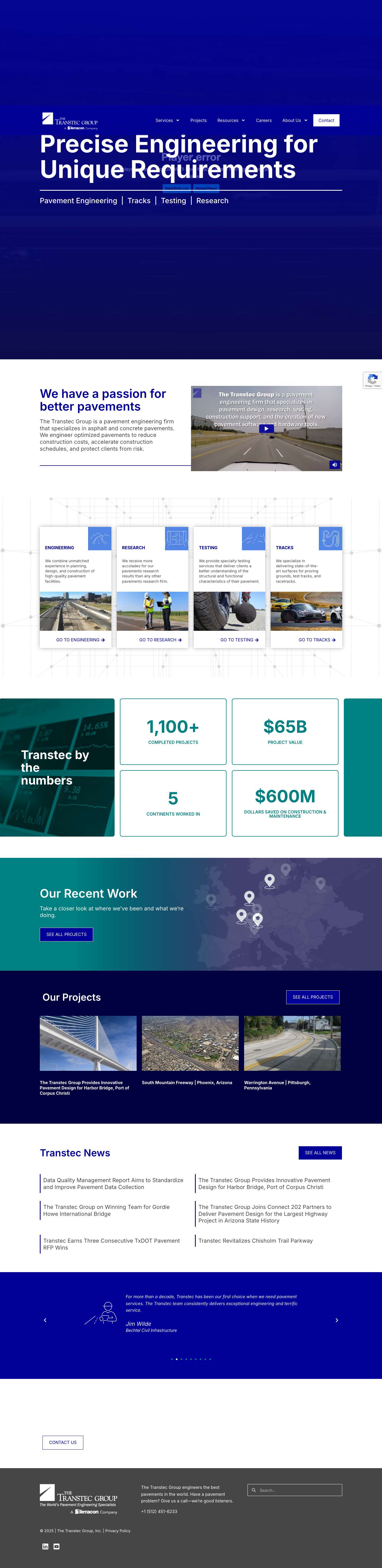 Pavement Engineering Specialists | The Transtec Group - Full Screenshot