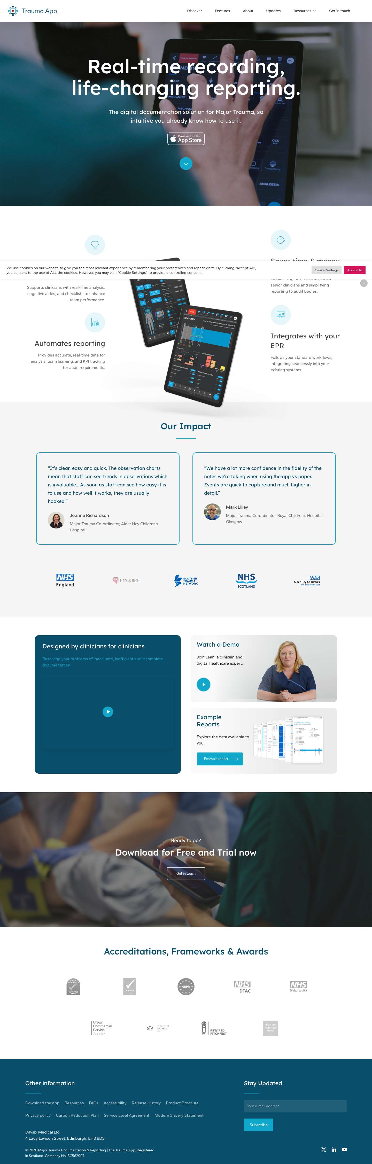 Major Trauma Documentation & Reporting | The Trauma App - Home - Full Screenshot