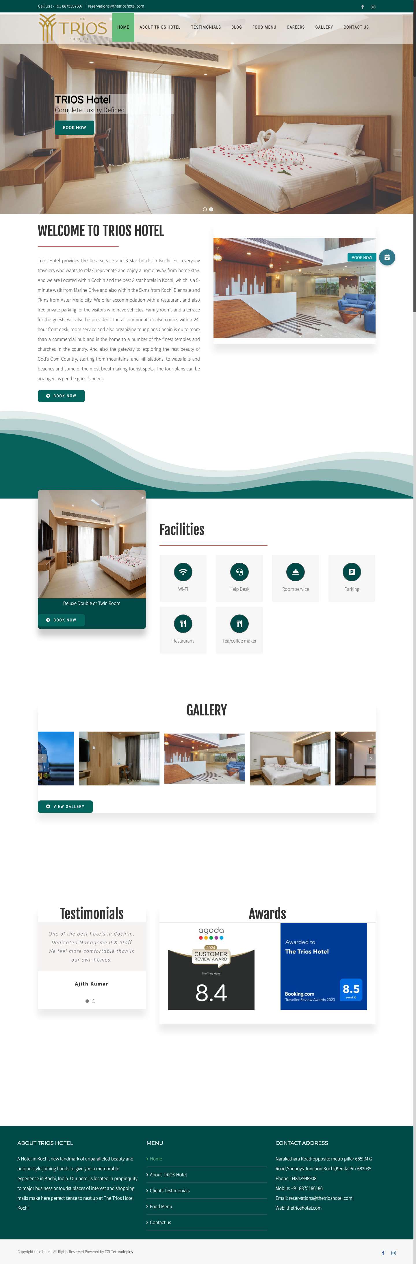 3 star hotels in Kochi | Best Hotel in Kochi | Trios hotel Kochi - Full Screenshot