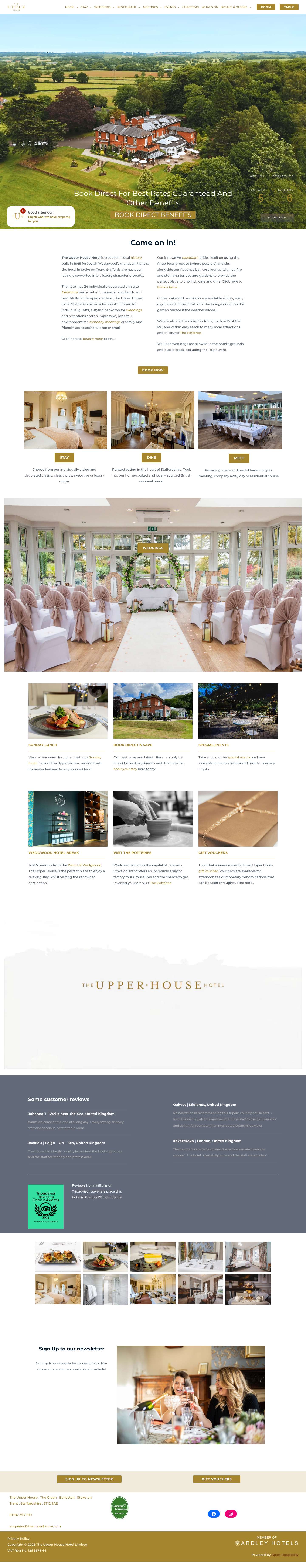 The Upper House Hotel, Weddings & Restaurant in Stoke on Trent - Full Screenshot