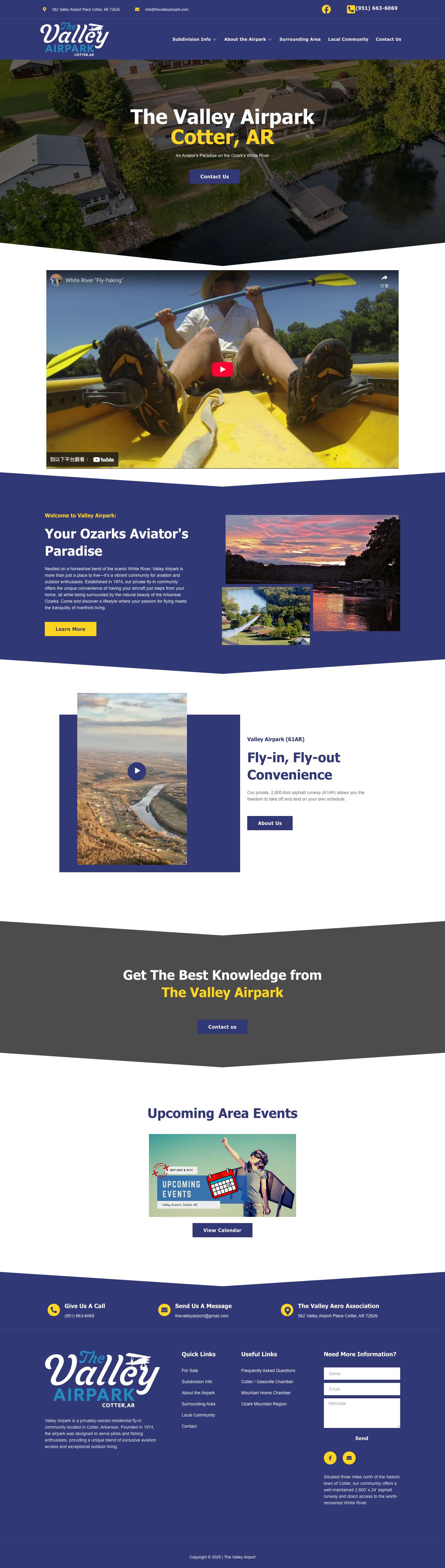 Welcome to Valley Airpark. Private airstrip community in Cotter Arkansas – An Aviator’s Paradise ​on the White River in the Ozarks - Full Screenshot