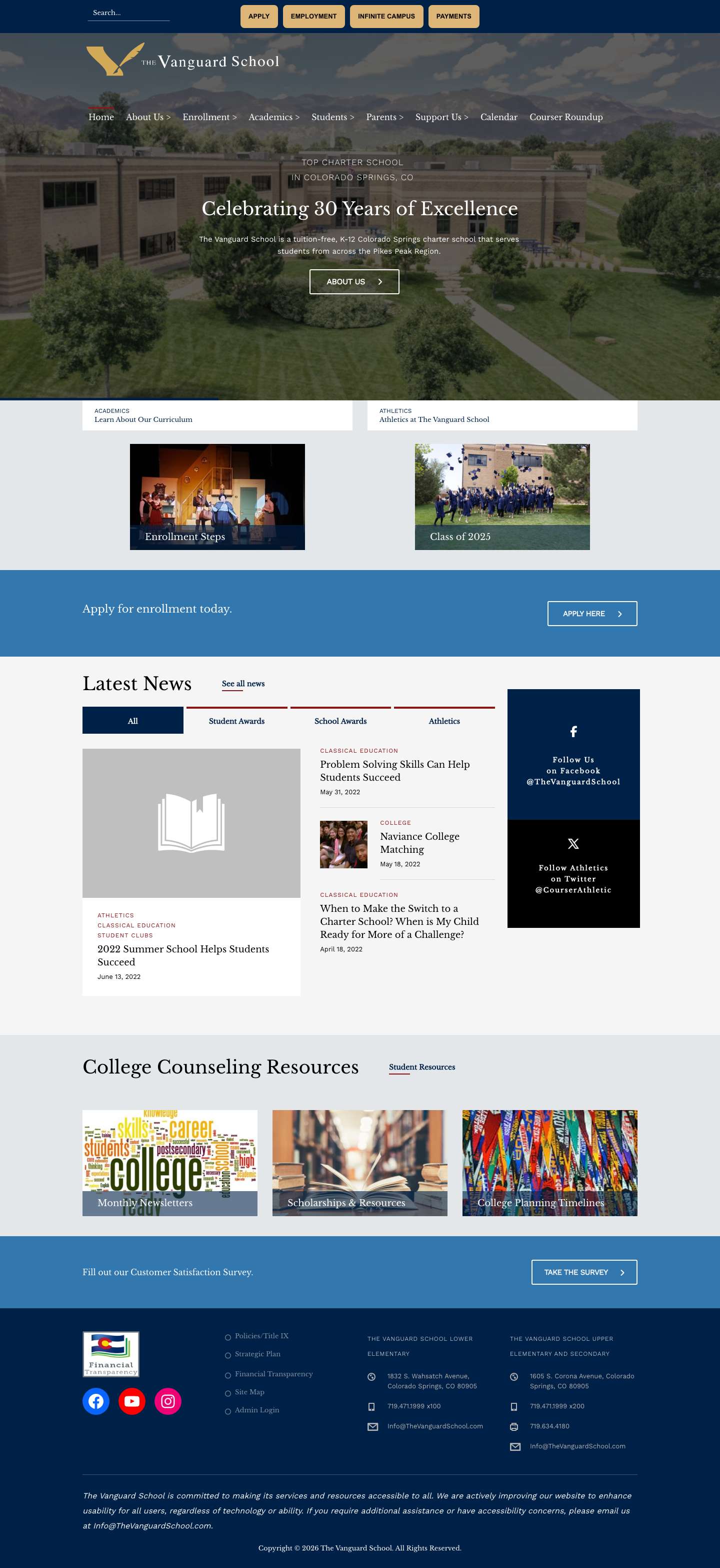 The Vanguard School | Tuition-Free K-12 Charter School | Colorado Springs - Full Screenshot
