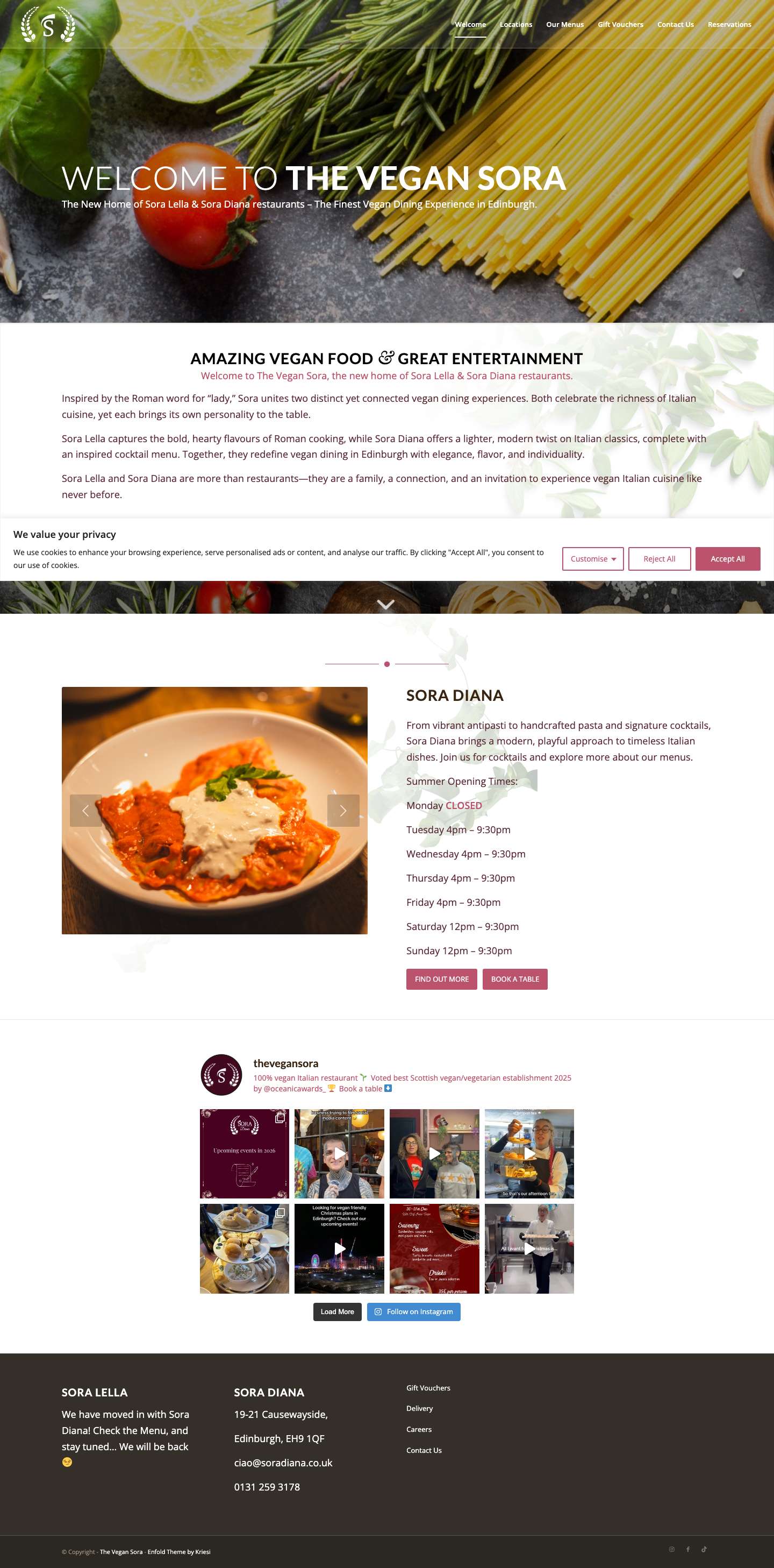 The Vegan Sora | Fine Vegan Restaurants in Edinburgh - Full Screenshot