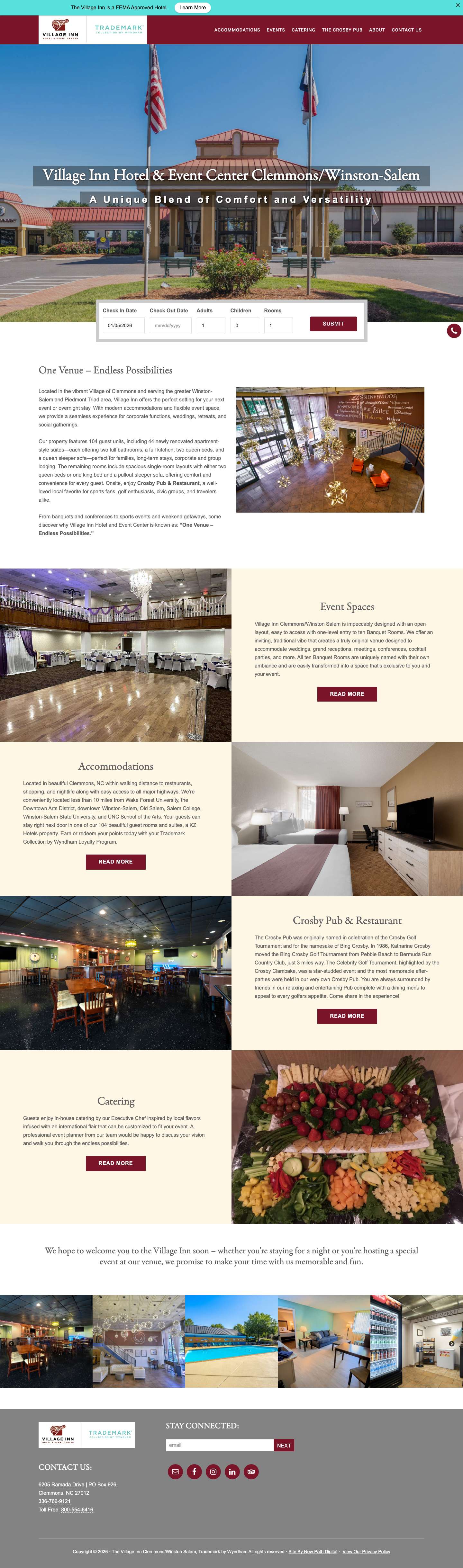 Village Inn Clemmons/Winston-Salem, NCEmailFacebookInstagramLinkedInTripadvisorPhone - Full Screenshot