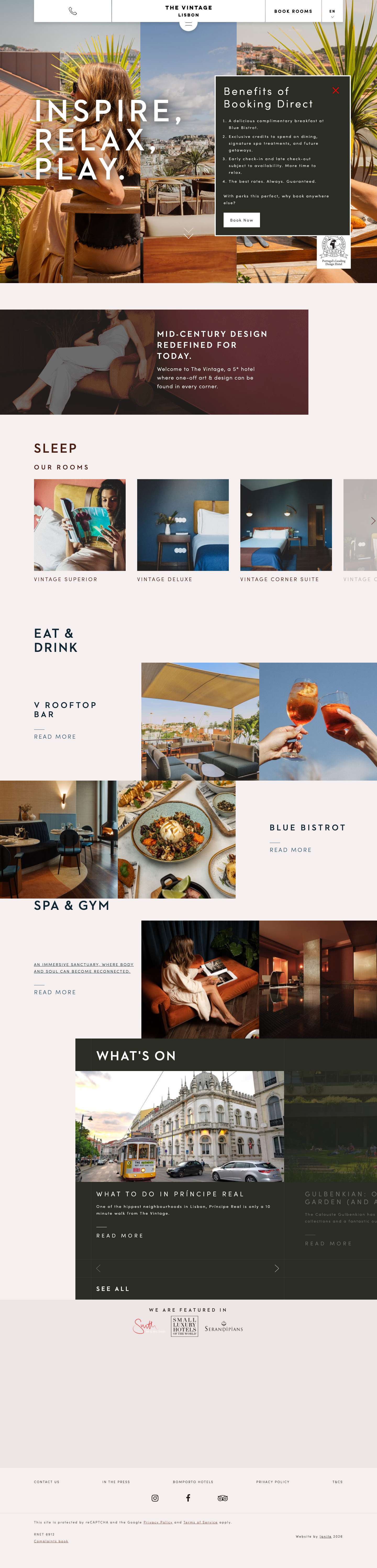 Boutique Hotel - The Vintage 5* Hotel & Spa - Lisbon, Portugal - Full Screenshot