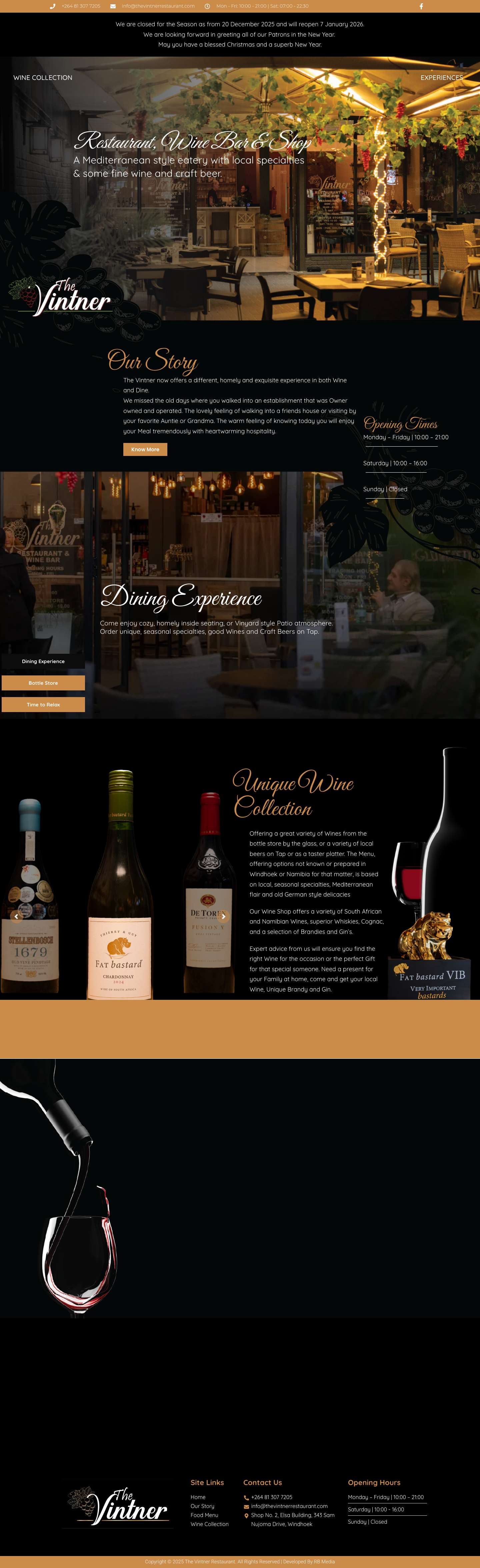 Home - The Vintner Restaurant - Full Screenshot