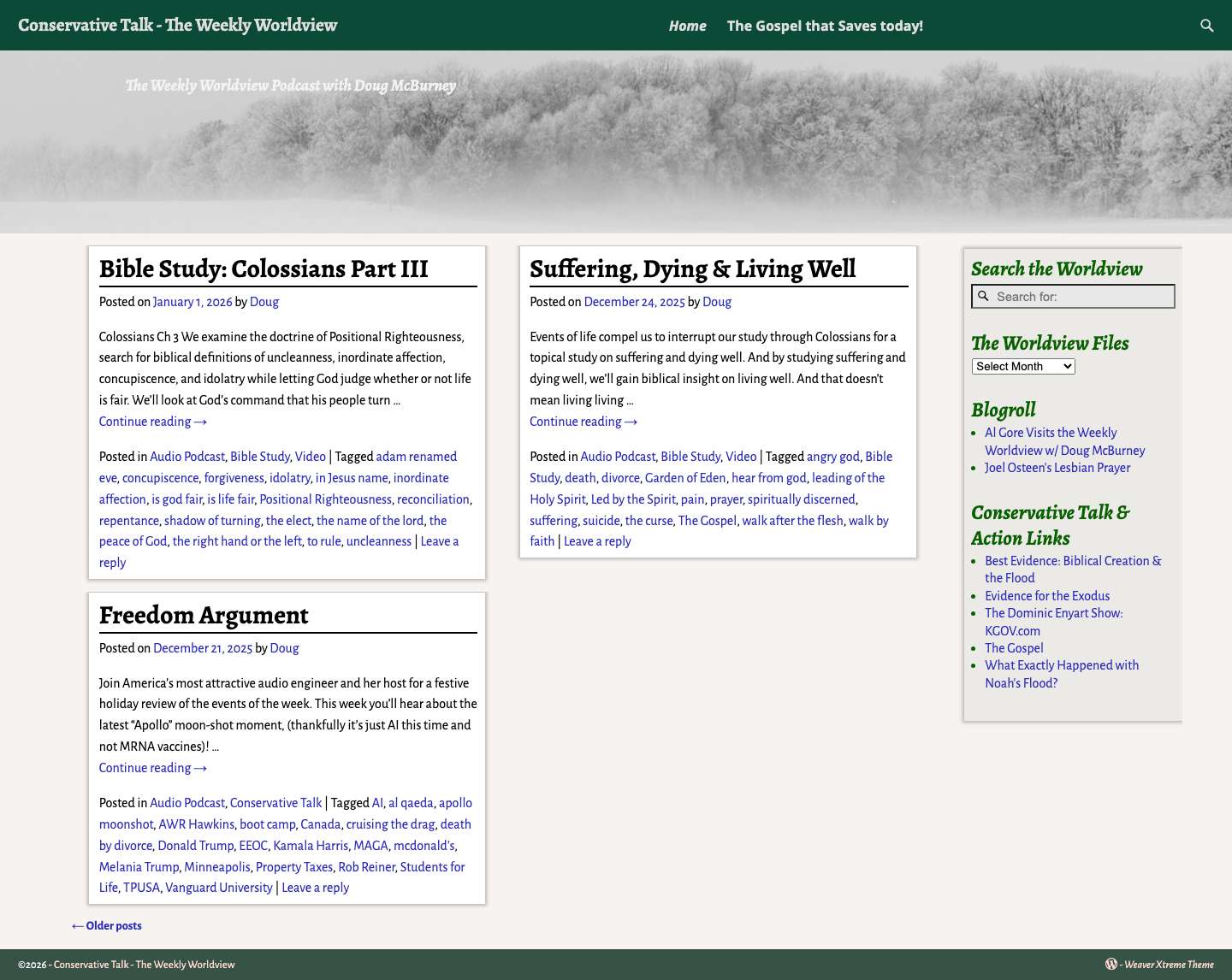 Conservative Talk – The Weekly Worldview – The Weekly Worldview Podcast with Doug McBurney - Full Screenshot
