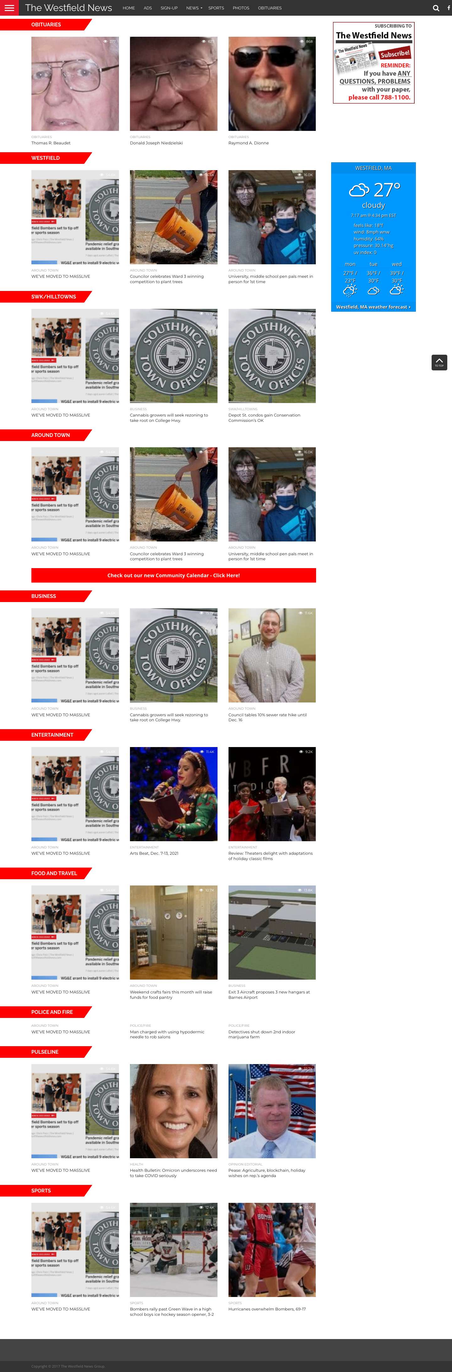 The Westfield News | Local News and Weather in Westfield MA - Full Screenshot