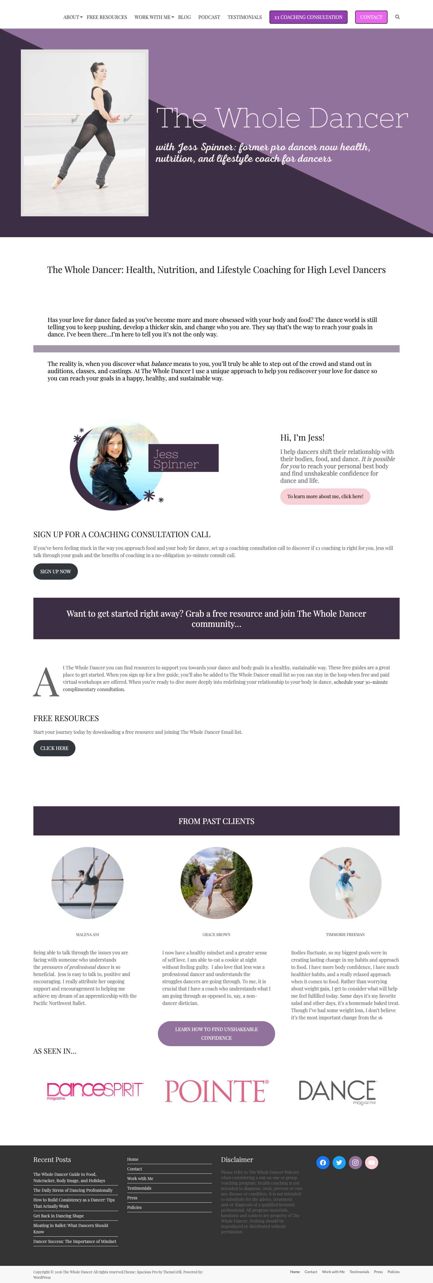 Health, Nutrition, and Lifestyle Coaching for High Level Dancers - The Whole Dancer - Full Screenshot