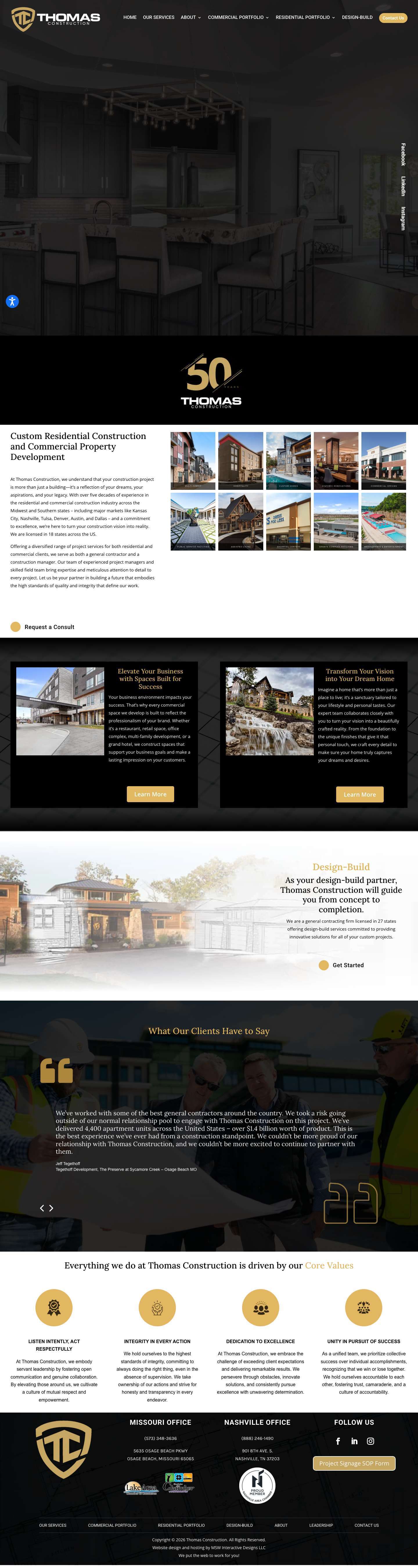 Thomas Construction | Lake of the Ozarks, Kansas City, Nashville - Full Screenshot