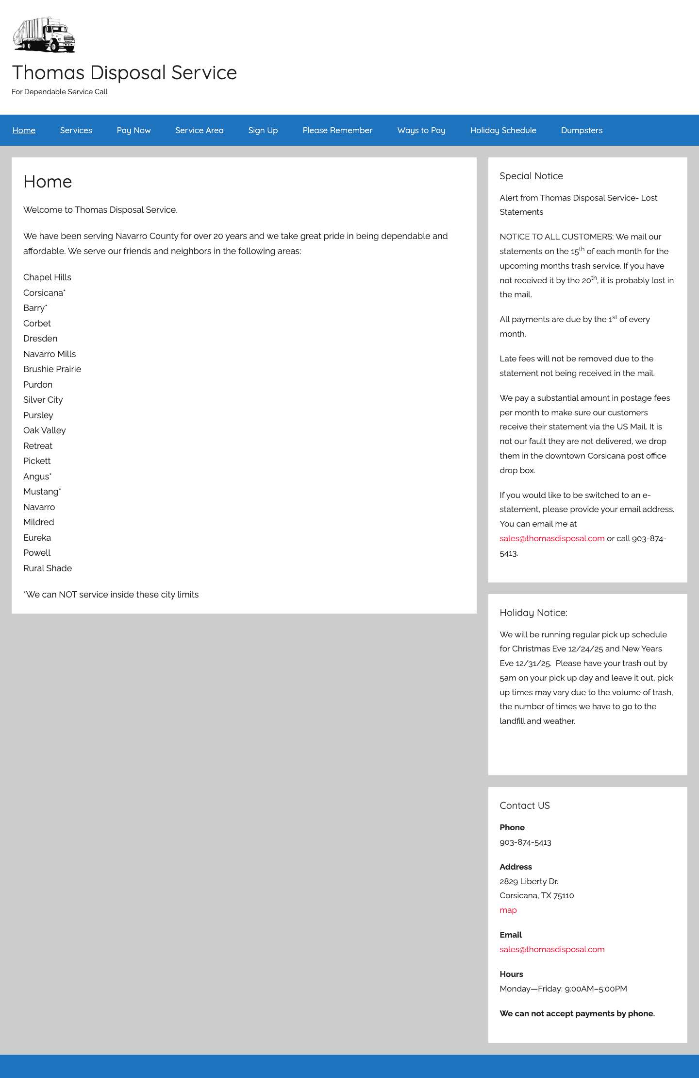 Thomas Disposal Service – For Dependable Service Call - Full Screenshot