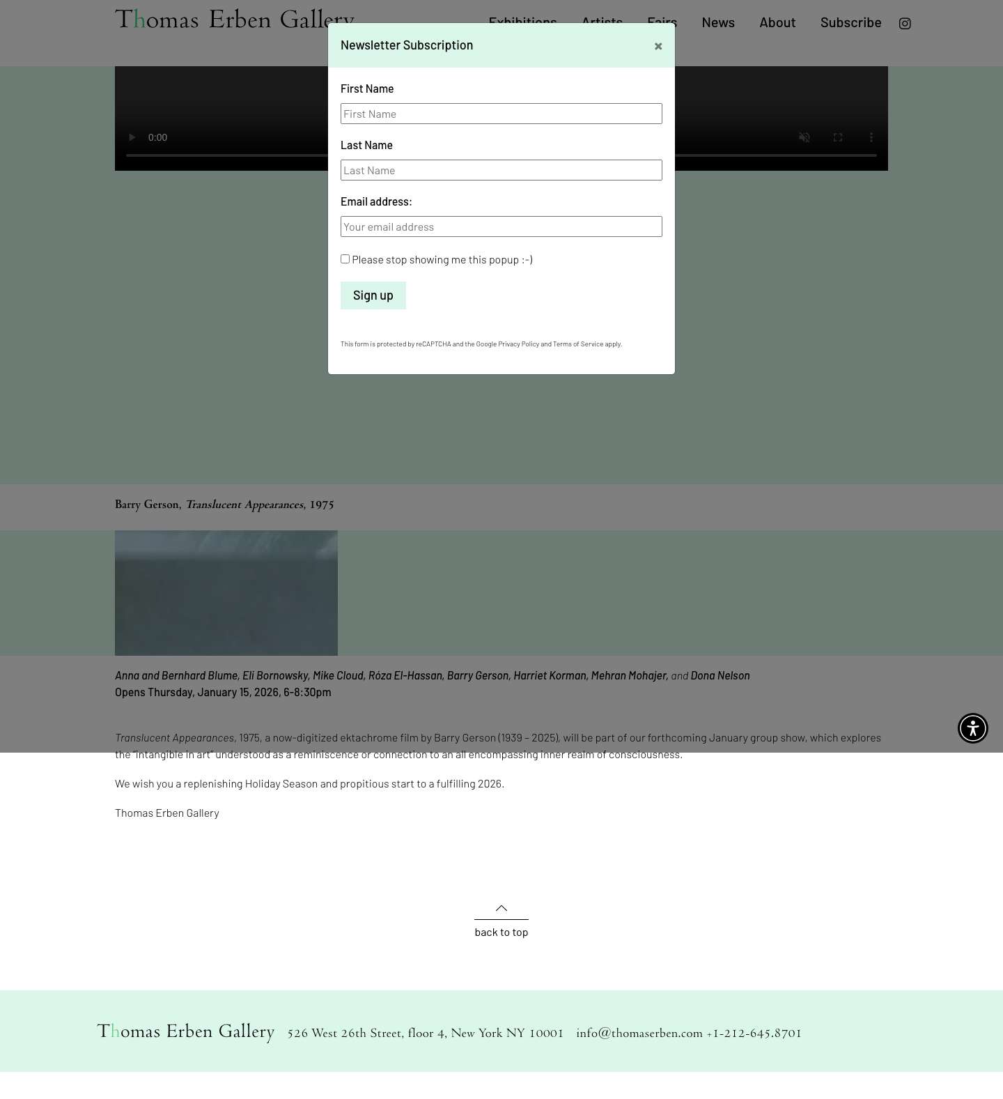 Thomas Erben Gallery - Full Screenshot