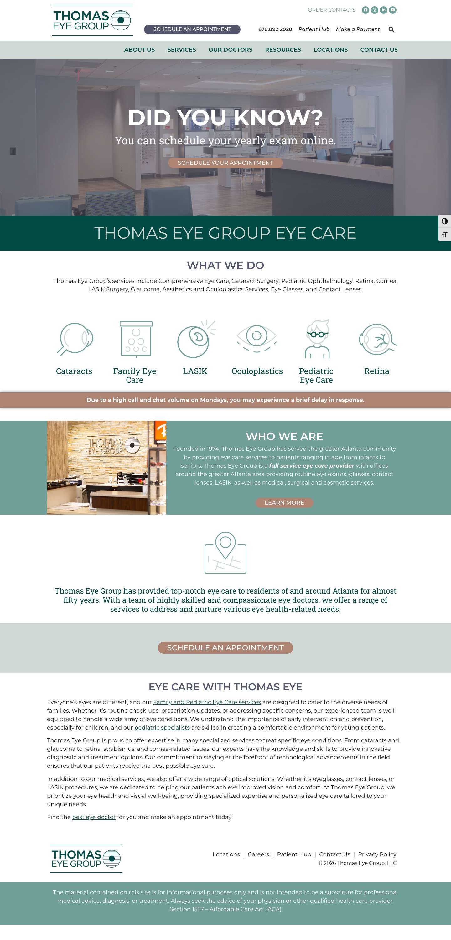 Atlanta Eye Doctors and Eye Care - Thomas Eye Group - Full Screenshot