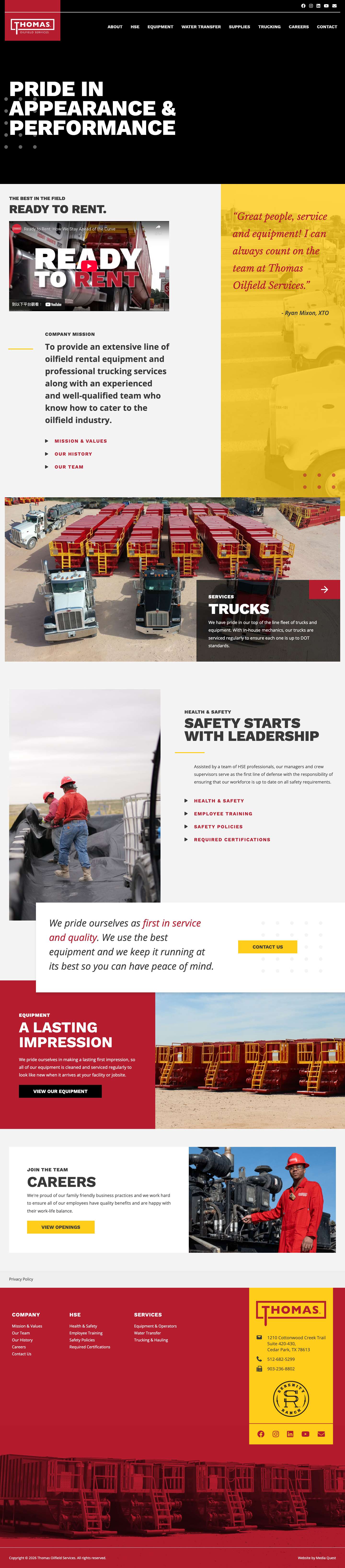 Thomas Oilfield Services | Rental Equipment | Safety and Quality - Full Screenshot
