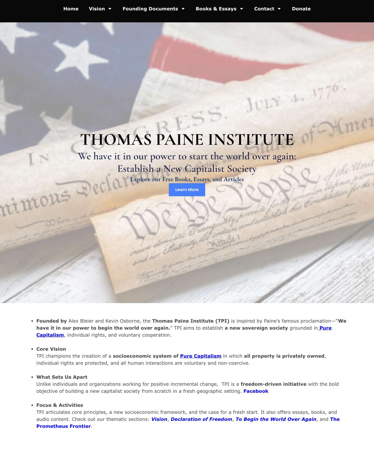 TPI-HOME - Thomas Paine Institute - Full Screenshot