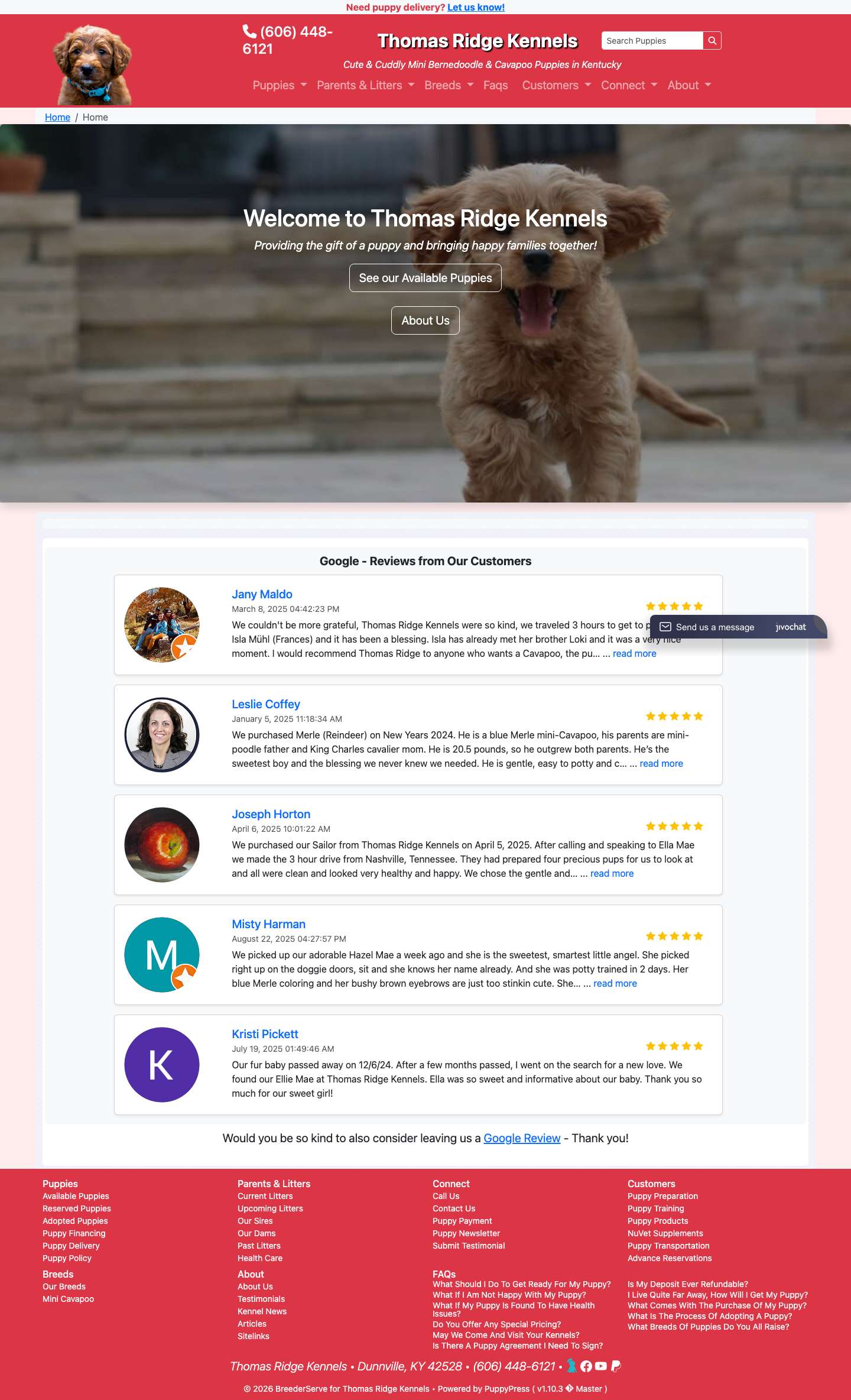 Thomas Ridge Kennels - Premium Puppies for Sale in Dunnville, Kentucky - Full Screenshot