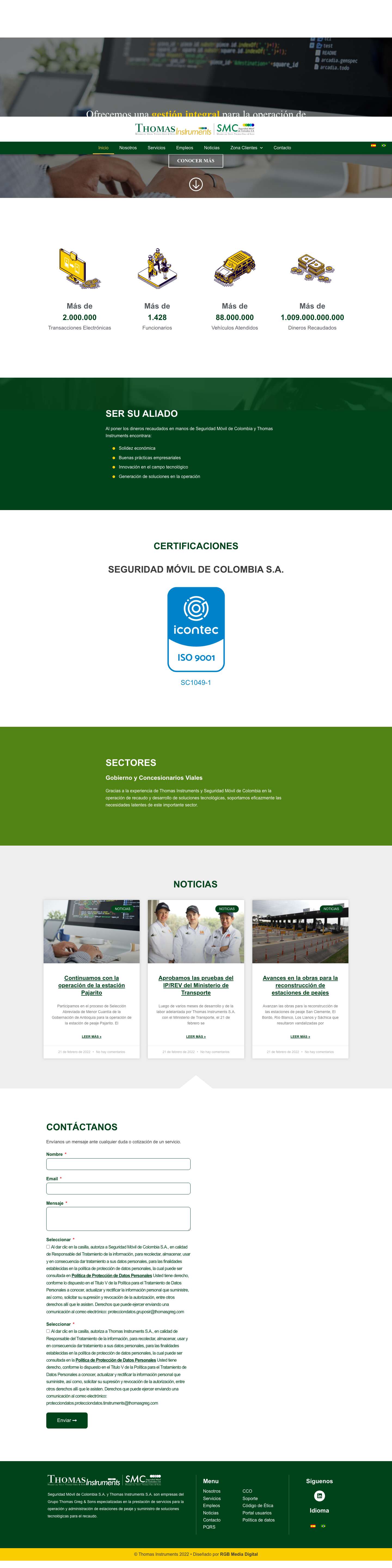 Thomas Instruments – Soluciones de Recaudo - Full Screenshot