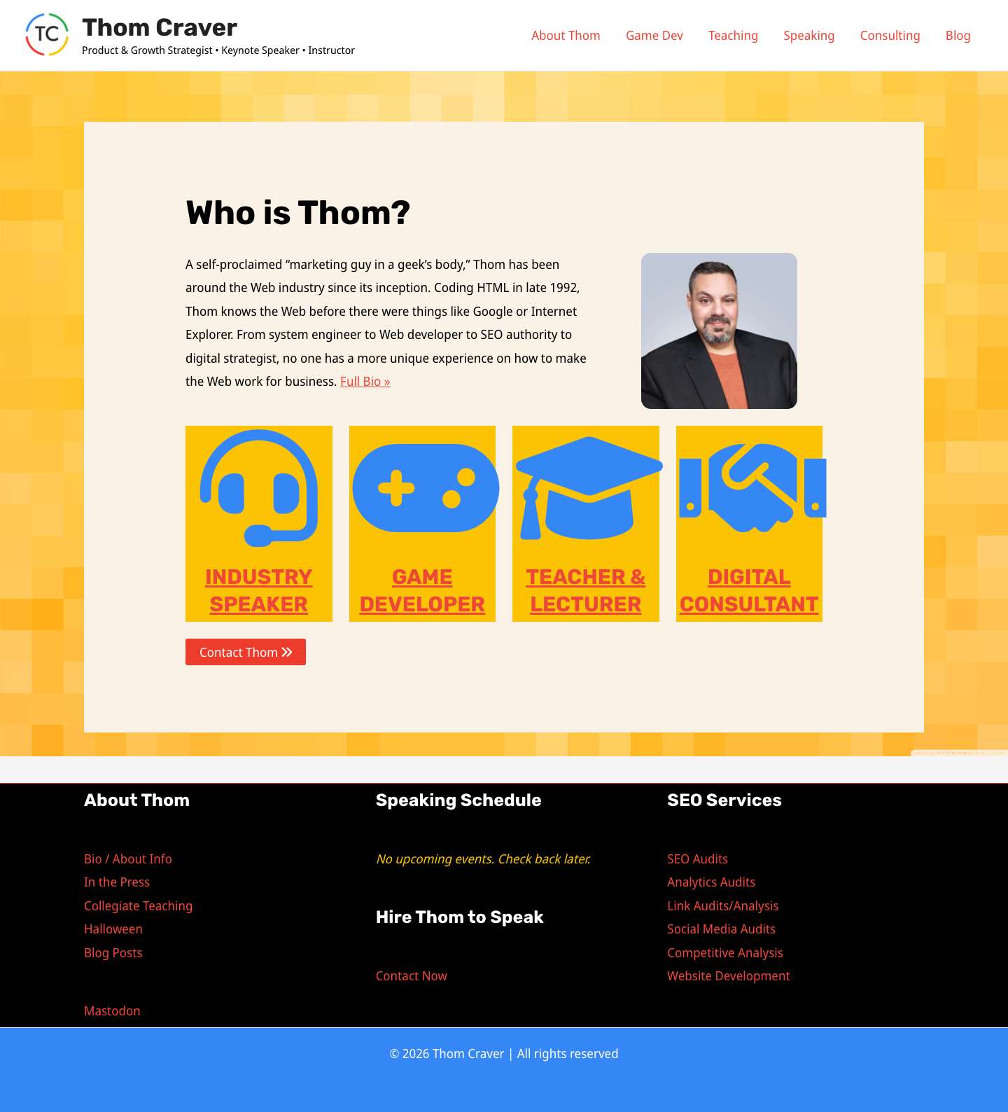 Thom Craver – Speaker, Teacher, Award-Winning Game Developer - Full Screenshot