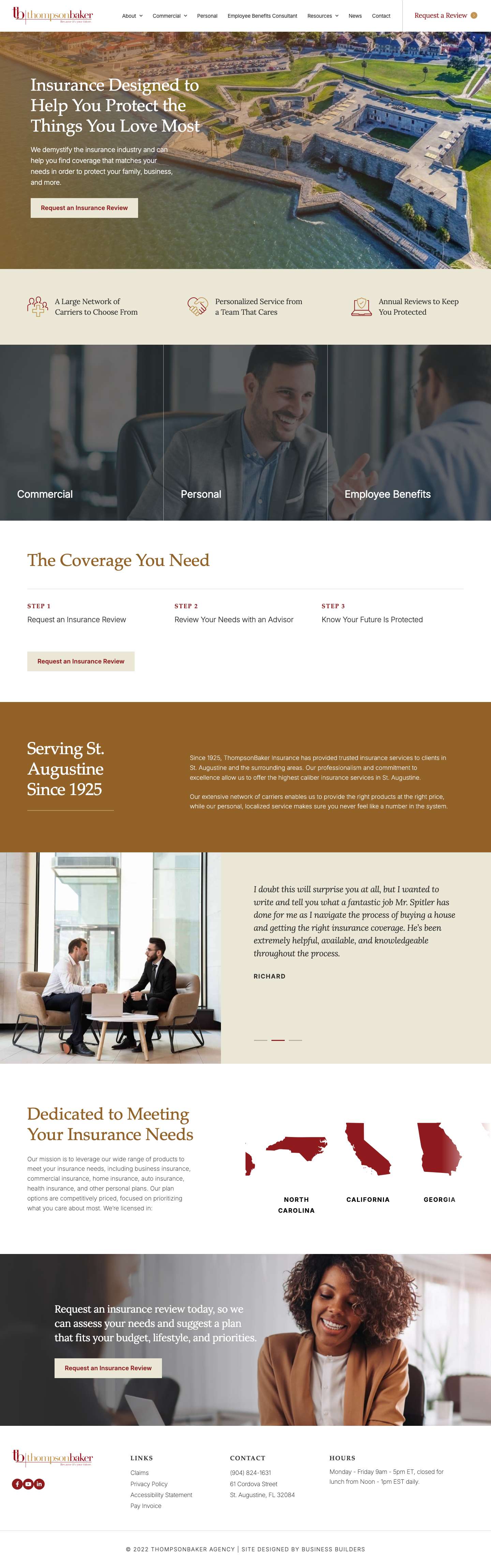 ThompsonBaker Insurance Agency | St. Augustine, FL - Full Screenshot