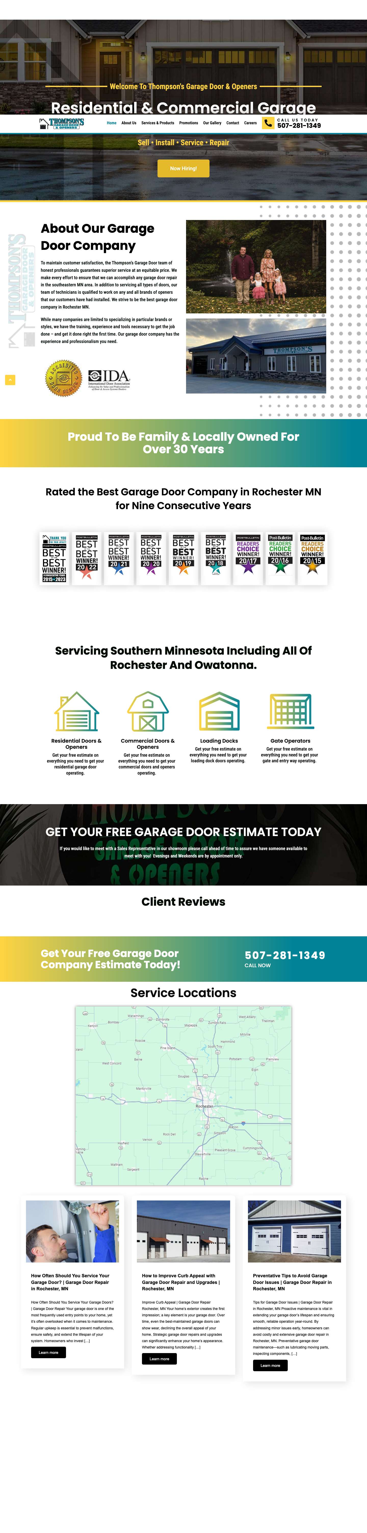 Garage Door Company | Rochester MN | Thompson Garage Doors - Full Screenshot