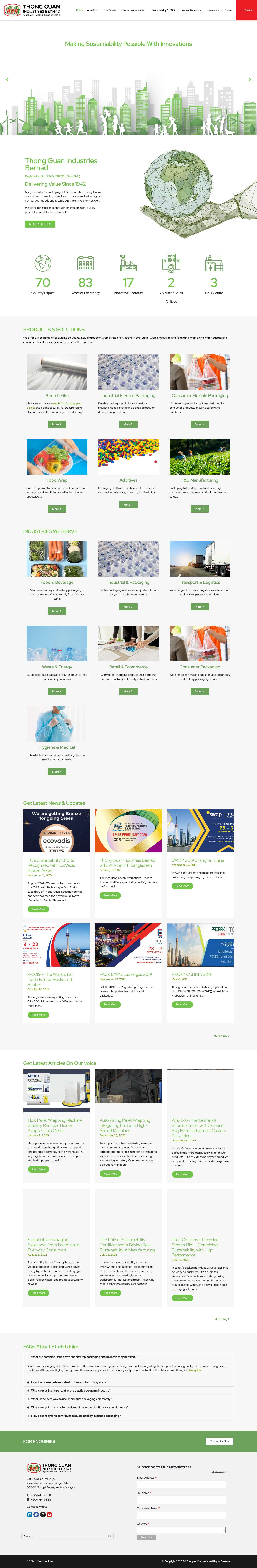 Thong Guan Industries - Largest Manufacturers of Plastic Packaging Products - Full Screenshot