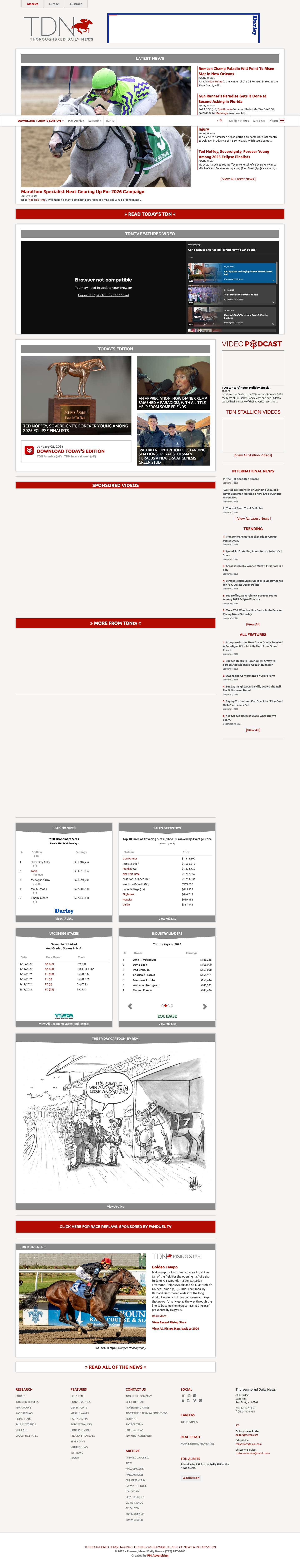 Horse Racing News, Replays & Entries | Thoroughbred Daily Newssearch - Full Screenshot