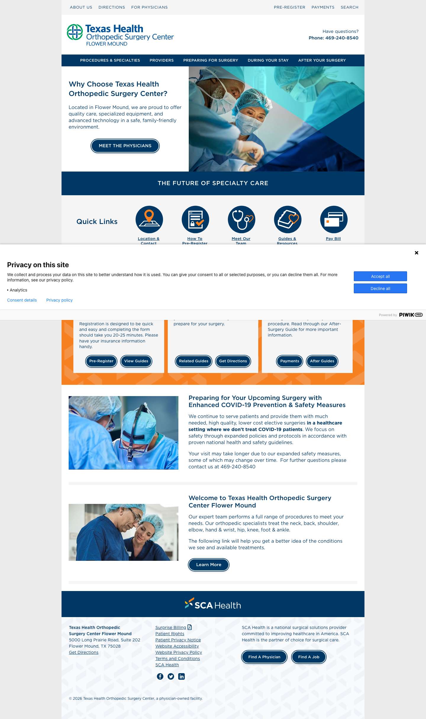 Home - Texas Health Orthopedic Surgery Center - Full Screenshot