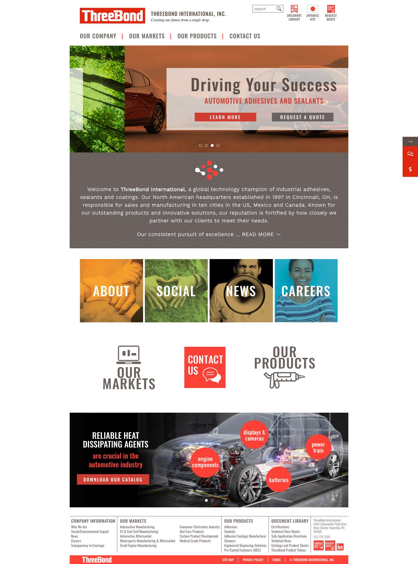 ThreeBond International | Industrial Adhesives, Sealants and Coatings - Full Screenshot