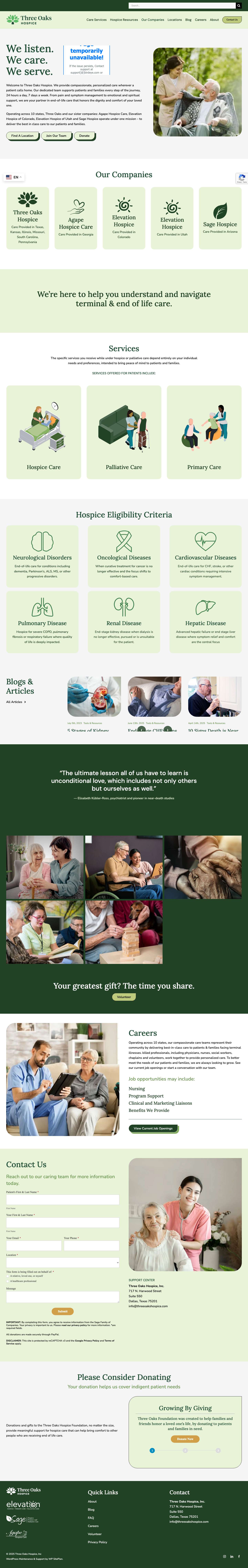 Hospice & Palliative Care Services | Three Oaks Hospice - Full Screenshot