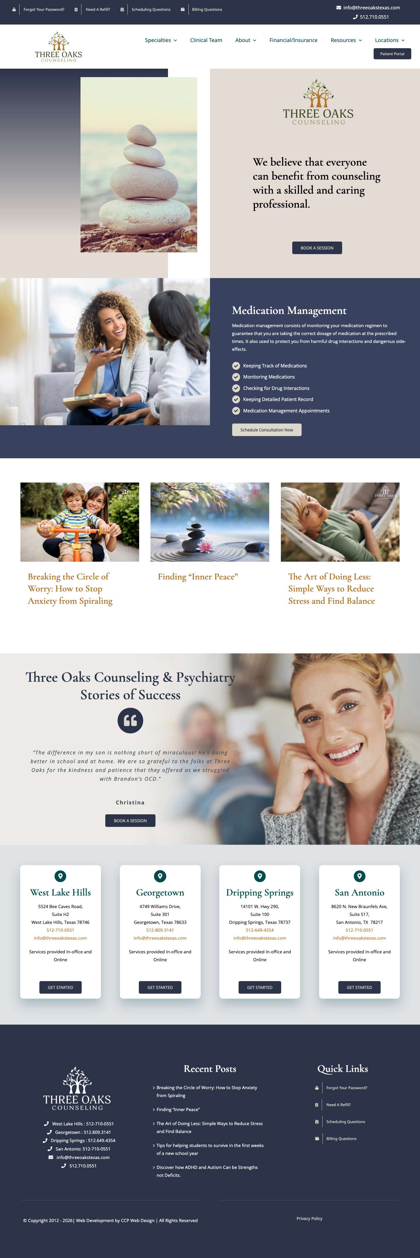 Three Oaks Counseling & Psychiatry & Therapy in Austin Texas - Full Screenshot