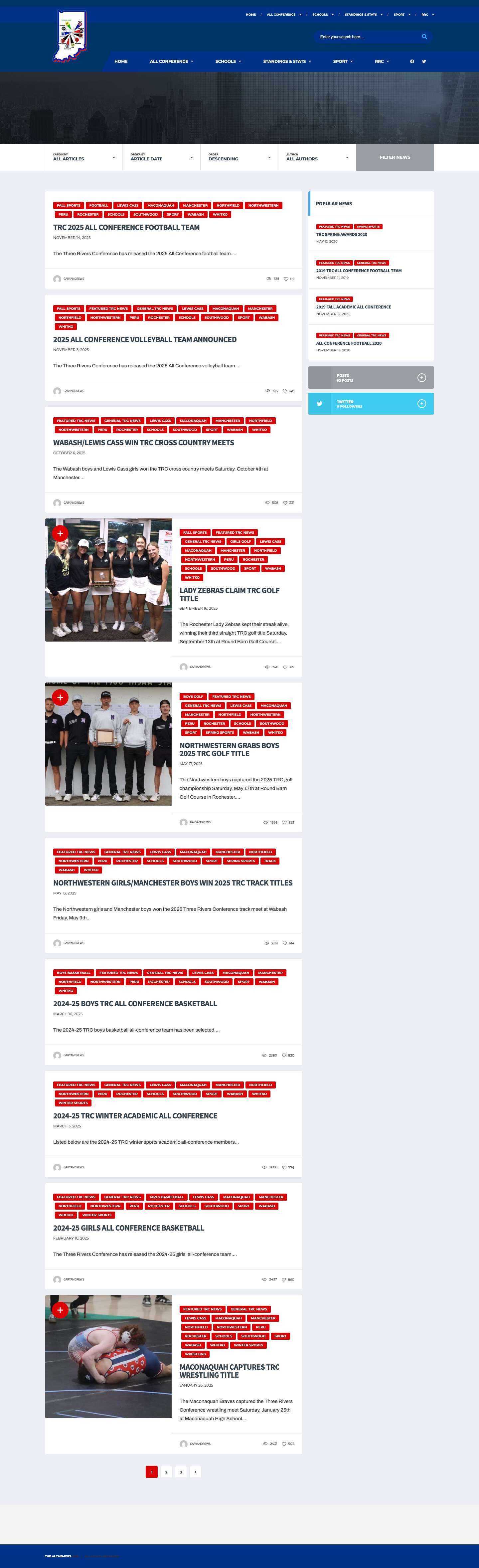 Three Rivers Conference – Online Home For Three Rivers Conference Athletics - Full Screenshot