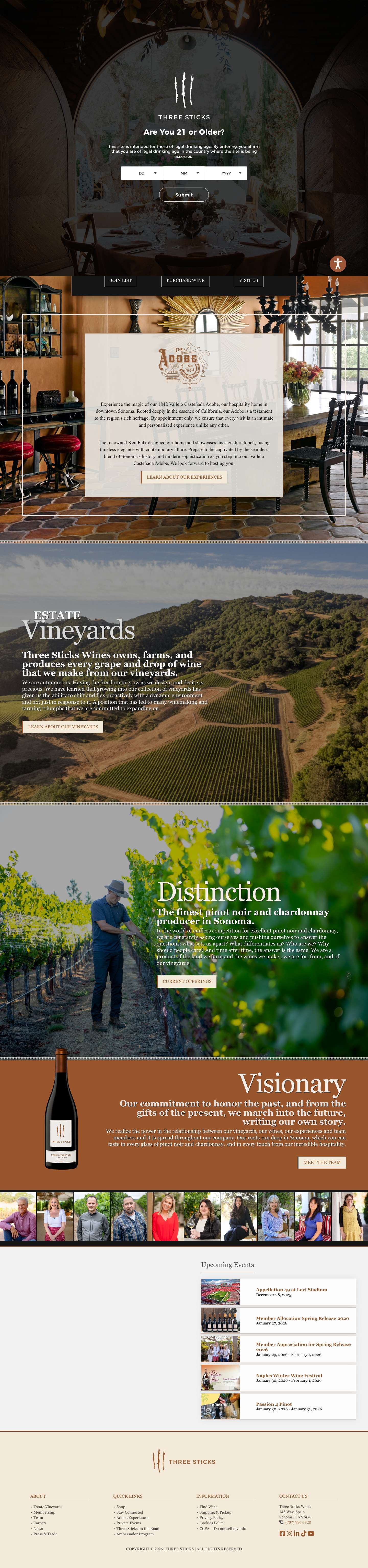 Three Sticks - Sonoma’s Best Estate Pinot Noirs and Chardonnays - Full Screenshot