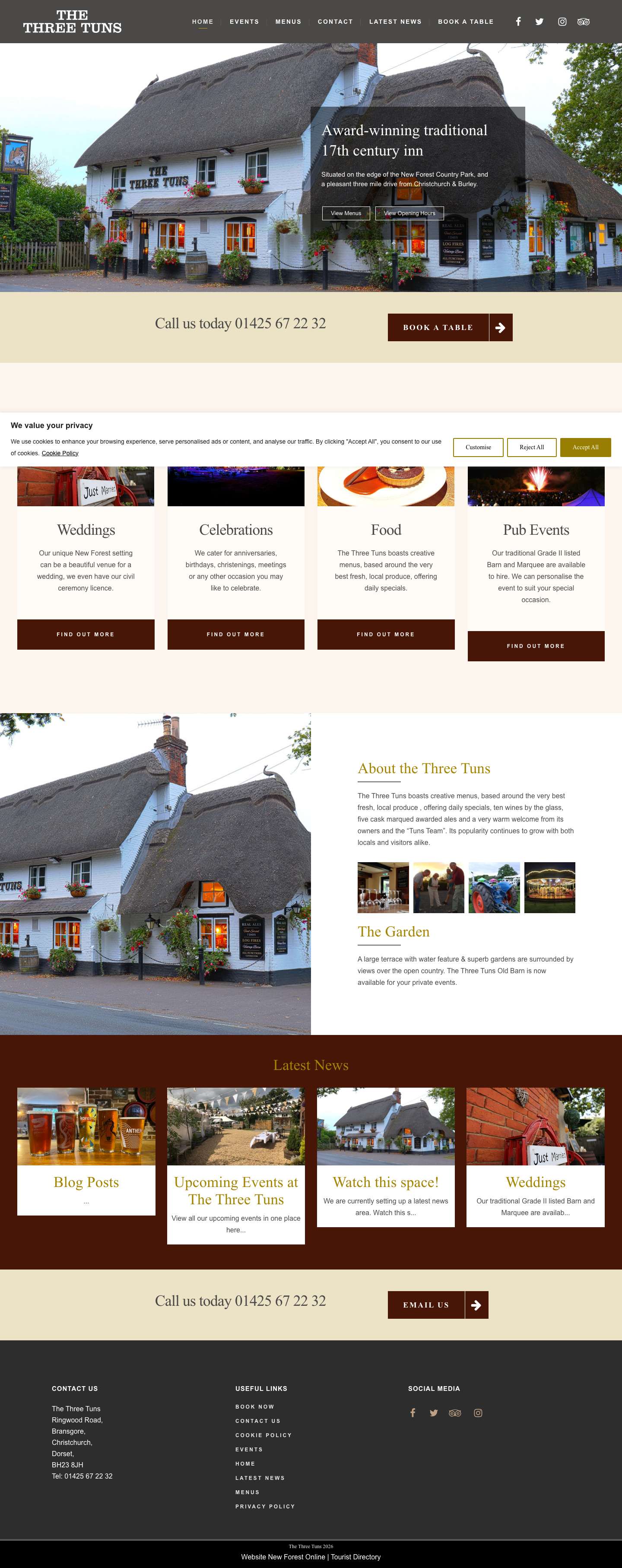 Welcome to the Award winning Three Tuns Inn Bransgore - Full Screenshot