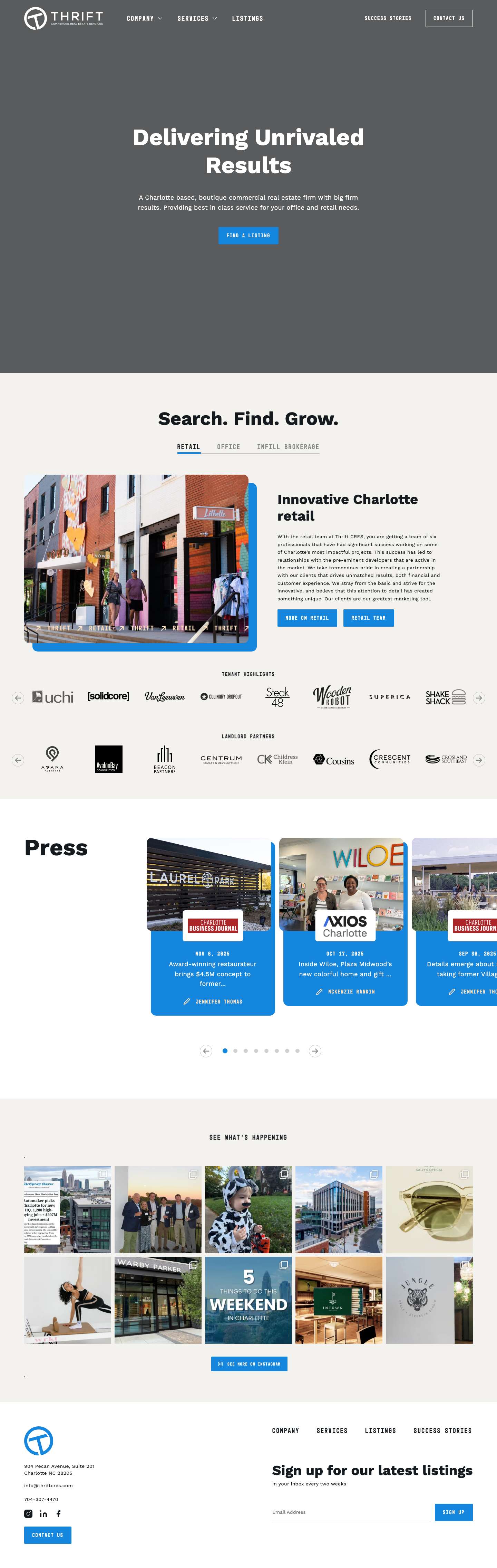 Thrift Commercial Real Estate Services Office Retail Charlotte NCThrift CRES - Full Screenshot