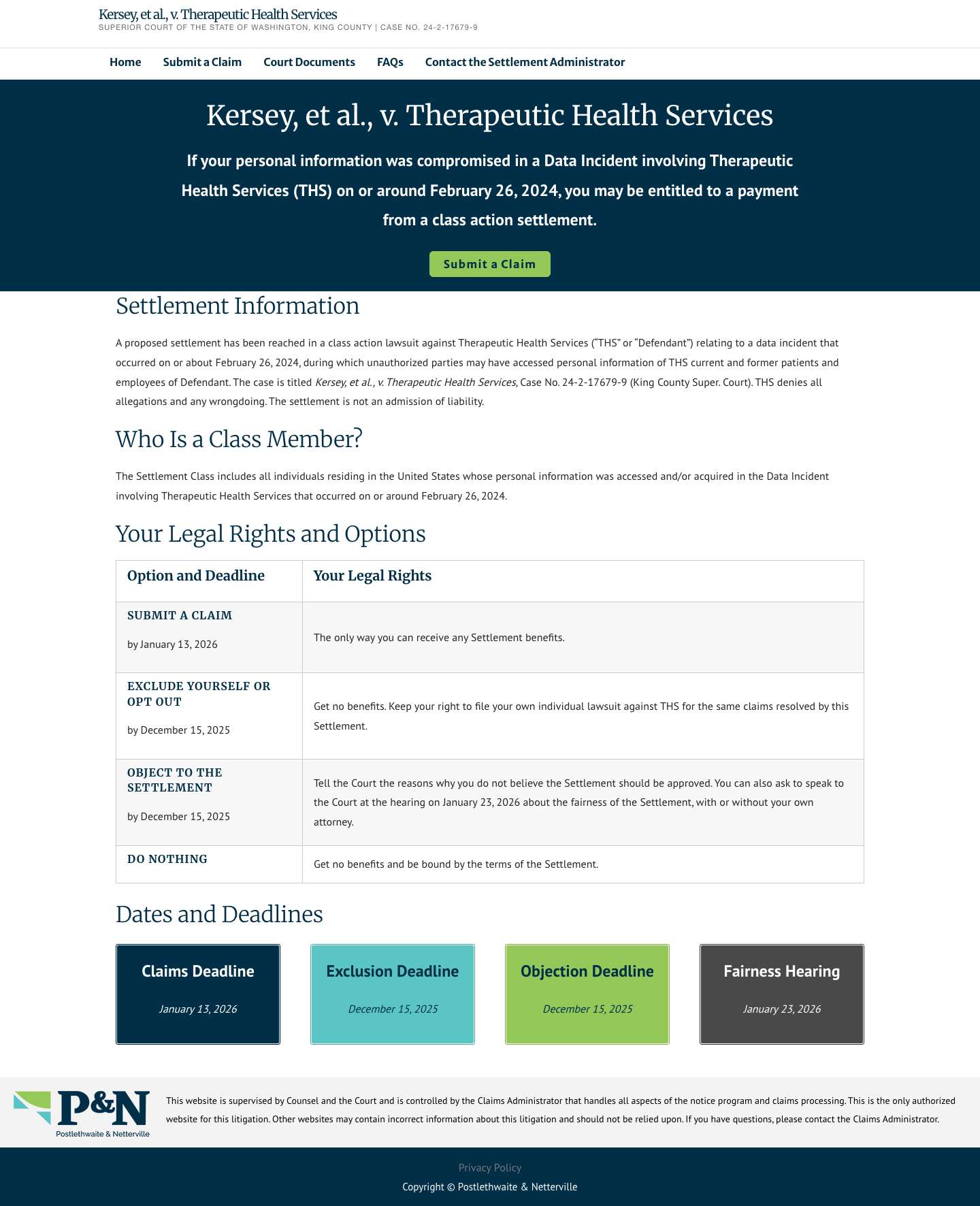 Kersey, et al., v. Therapeutic Health Services – Superior Court of the State of Washington, King County | Case No. 24-2-17679-9 - Full Screenshot
