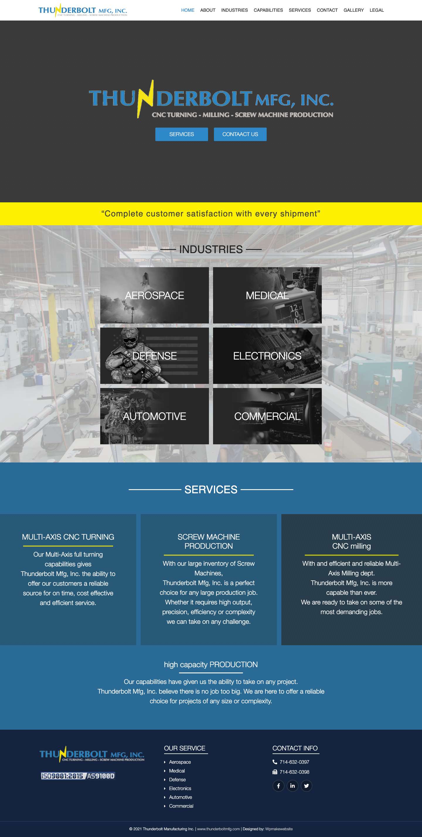 Thunderbolt Mfg | Swiss Machining | Fullerton, Oc High Capacity Mfg - Full Screenshot