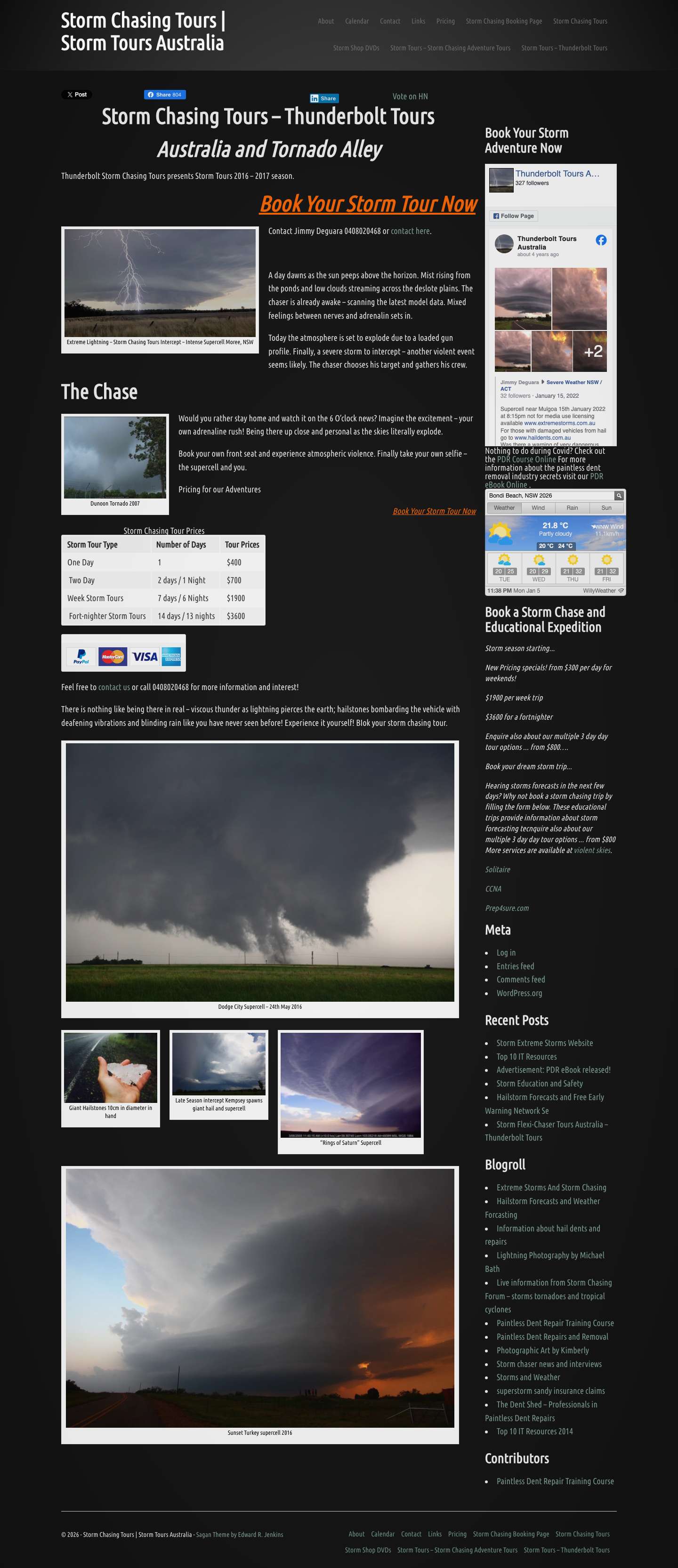 Storm Chasing Tours - Storm Tours Thunderbolt Tours Australia and Tornado Alley Chasing the most violent storms on earth - viscous though spectacular supercells - Full Screenshot
