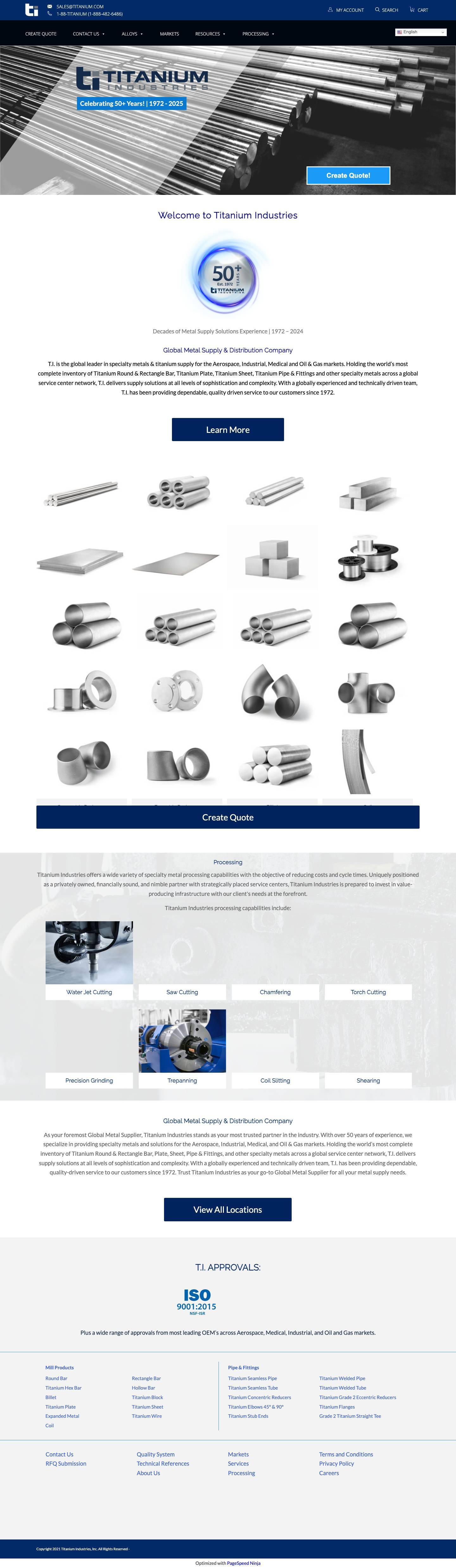 Titanium Industries, Inc. | Global Specialty Metals Supply & Distribution - Full Screenshot