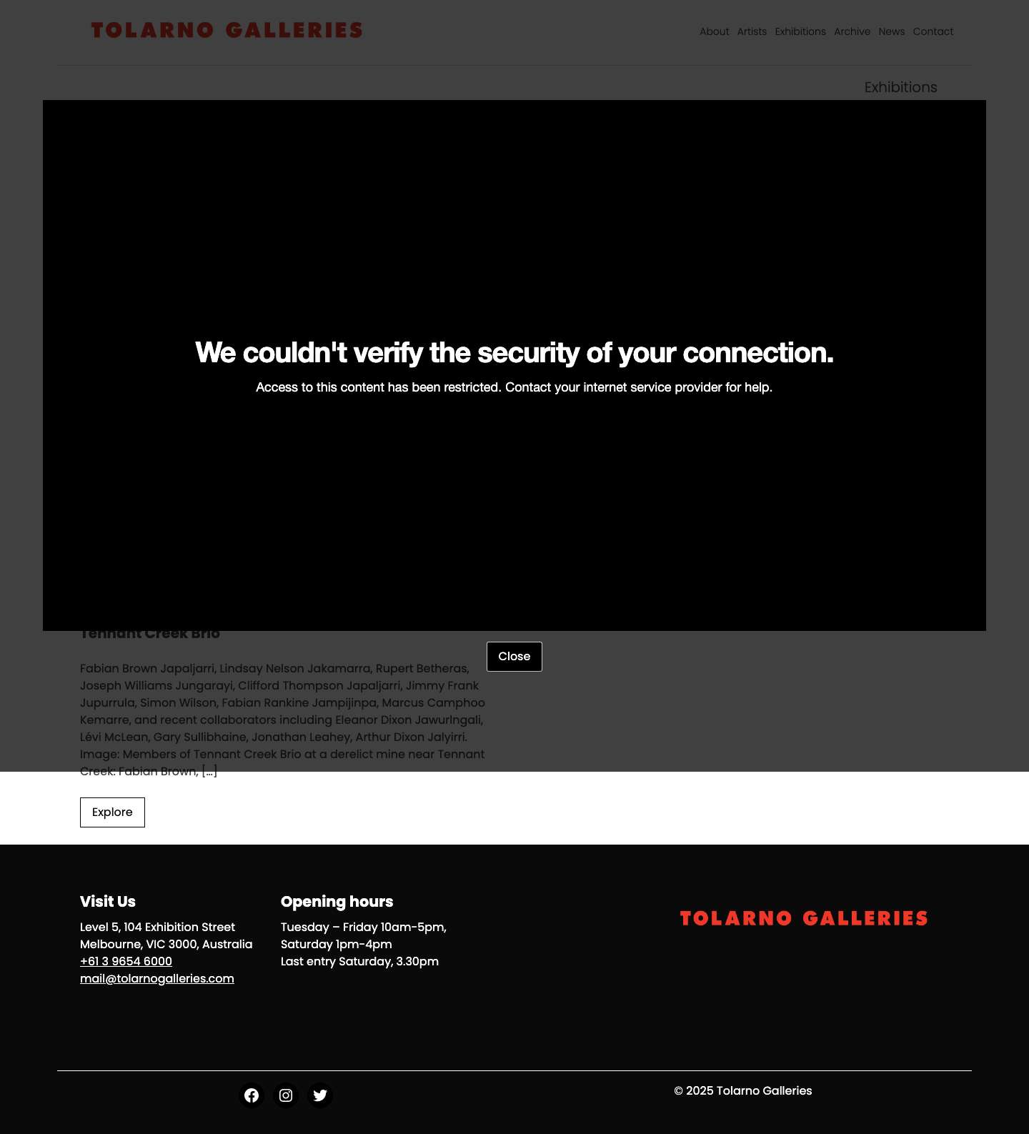 Tolarno Galleries - Art gallery in Melbourne - Full Screenshot