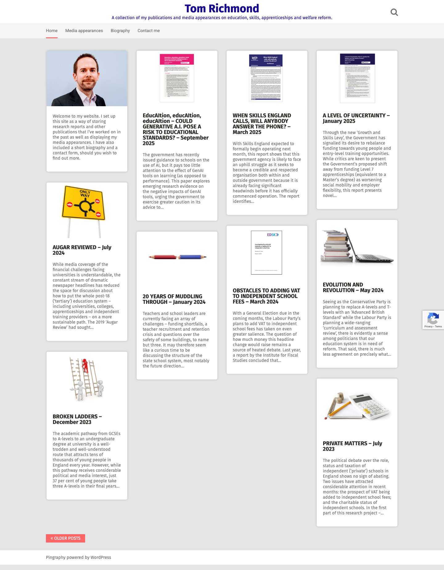 Tom Richmond – A collection of my publications and media appearances on education, skills, apprenticeships and welfare reform. - Full Screenshot