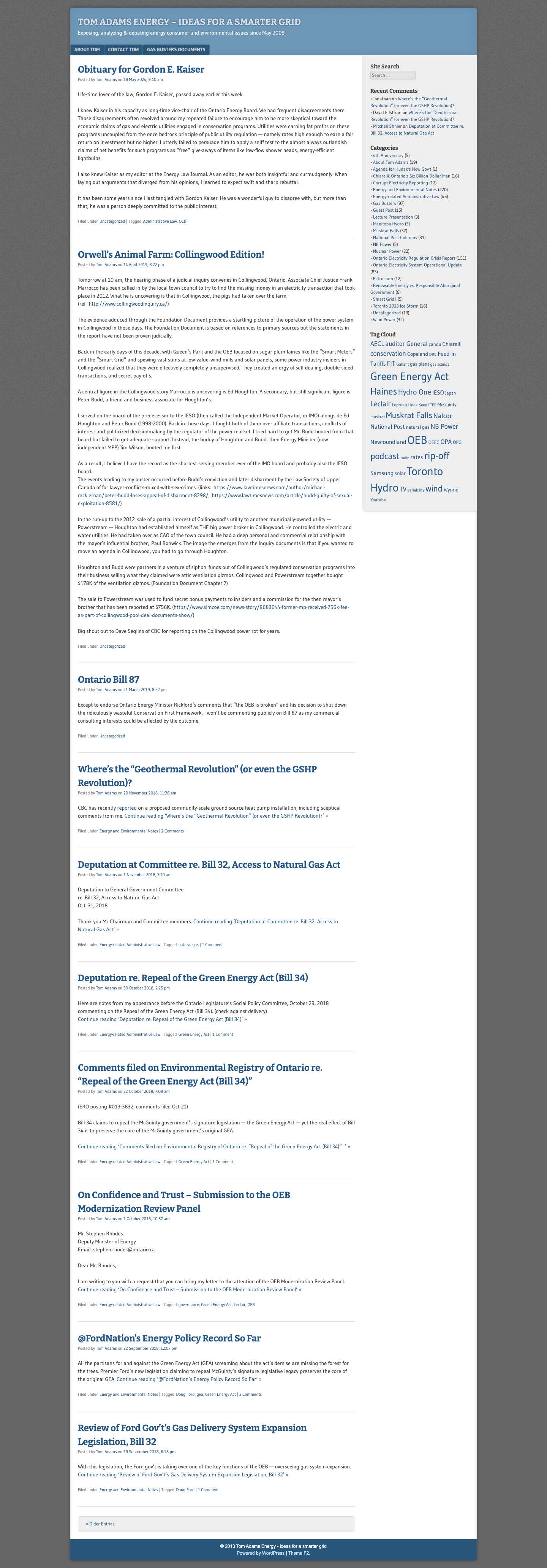 Tom Adams Energy - ideas for a smarter grid - Exposing, analyzing & debating energy consumer and environmental issues since May 2009 - Full Screenshot