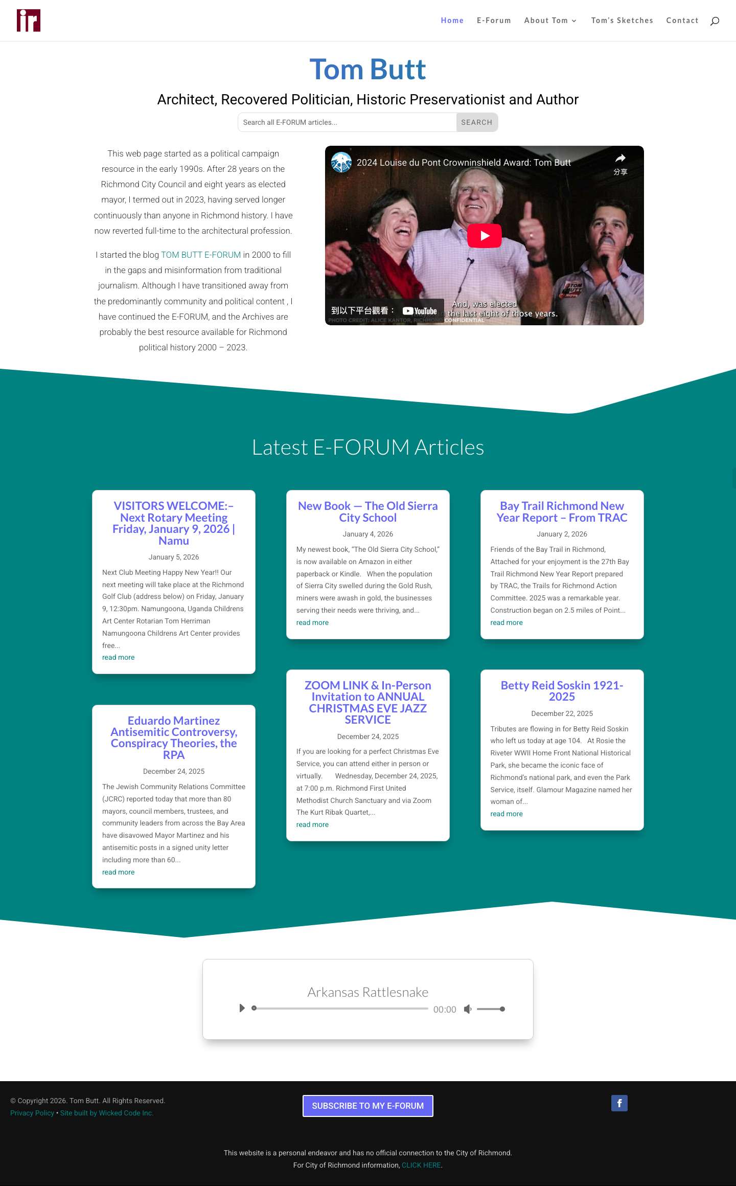 Tom Butt | Richmond Resident, Mayor, Environmentalist, Historian - Full Screenshot