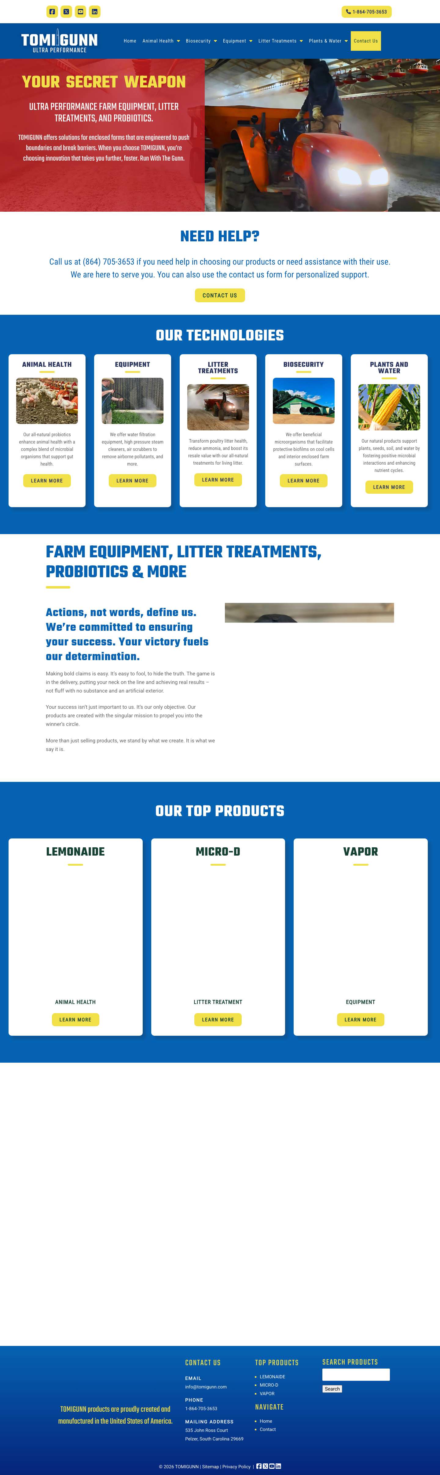 Farm Equipment, Litter Treatments, Probiotics & More | TOMIGUNN - Full Screenshot