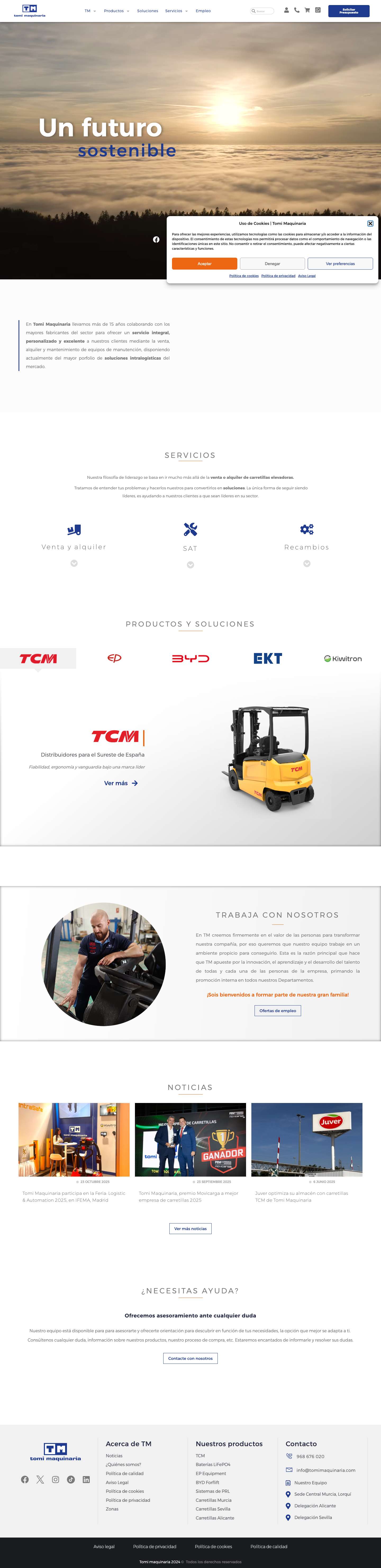 Carretillas elevadoras en Murcia | Tomi Maquinariaicon-telefonoicon-email - Full Screenshot