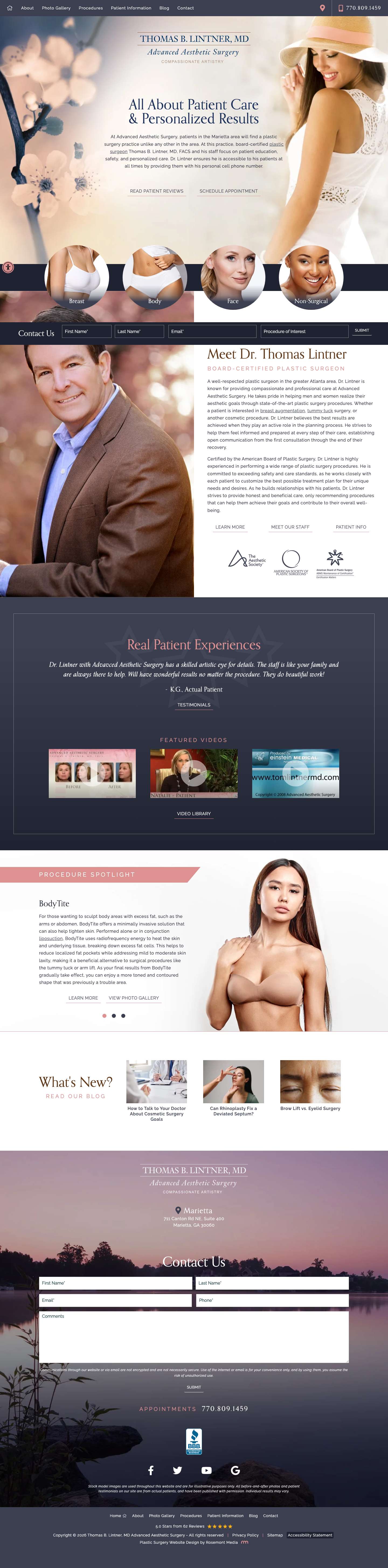 Plastic Surgery Atlanta Marietta Georgia GAThomas B. Lintner, MD Advanced Aesthetic SurgeryThomas B. Lintner, MD Advanced Aesthetic Surgery - Full Screenshot